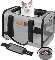 YUNIQUE Airline Approved Soft-Sided Cat & Dog Carrier Up to 15 lbs - Collapsible Lightweight Waterproof Travel Pet Carrier Grey
