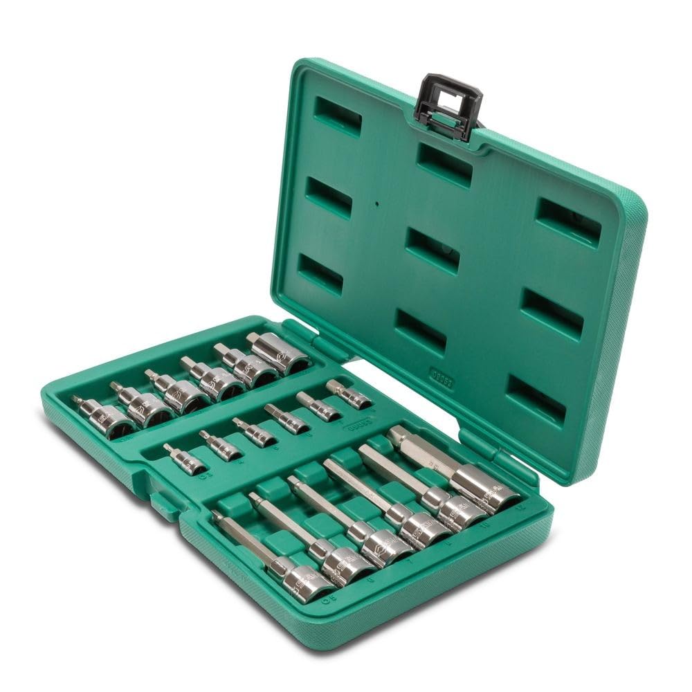 SATA ST09053SJ 18 Pc. Torx Set da 1/4" e 1/2", con bussole a punta esagonale, in custodia, verde