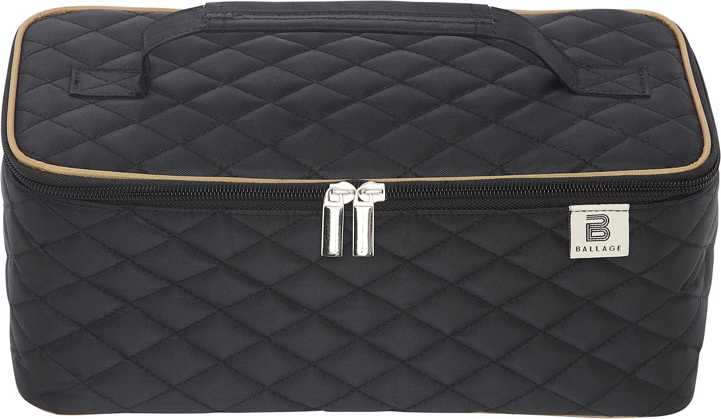 Ballage Large Quilted Makeup Organizer Bag with Mirror To Organize Your Beauty Tools. Multi Functional Makeup Bag Cosmetic Organizer and Toiletry Holder. Includes Brush Holder