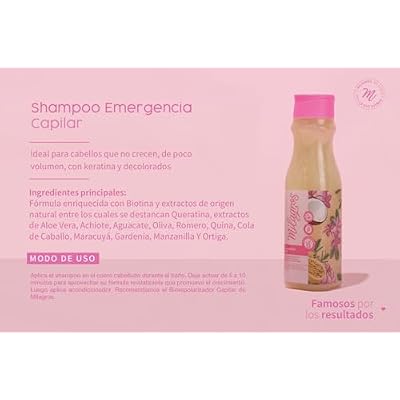 Milagros Shampoo Emergencia Capilar Colombian Hair Care Products for Natural Growth, Strengthening, and Repair Set of 1, 100% Natural