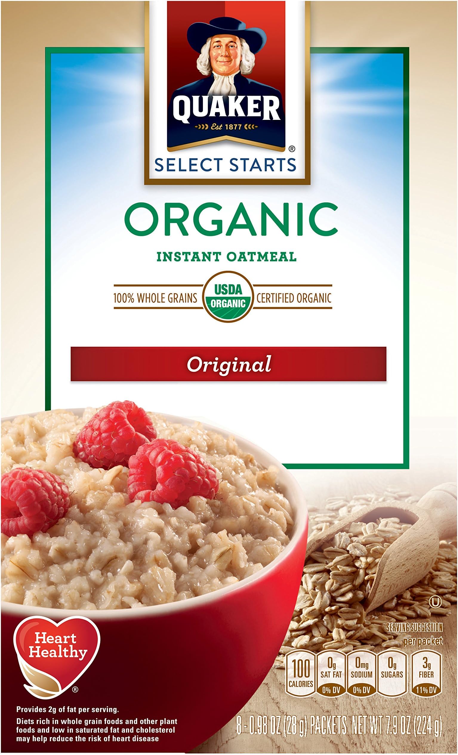 QuakerInstant Oatmeal Organic Regular, .98 oz, 8-Count Boxes (Pack of 4)USDA Organic