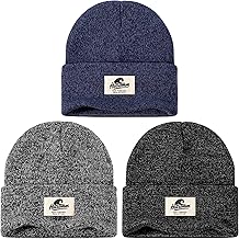 3 件装冬季无檐小便帽,男女通用,柔软保暖厚无檐小便帽,带袖针织骷髅帽