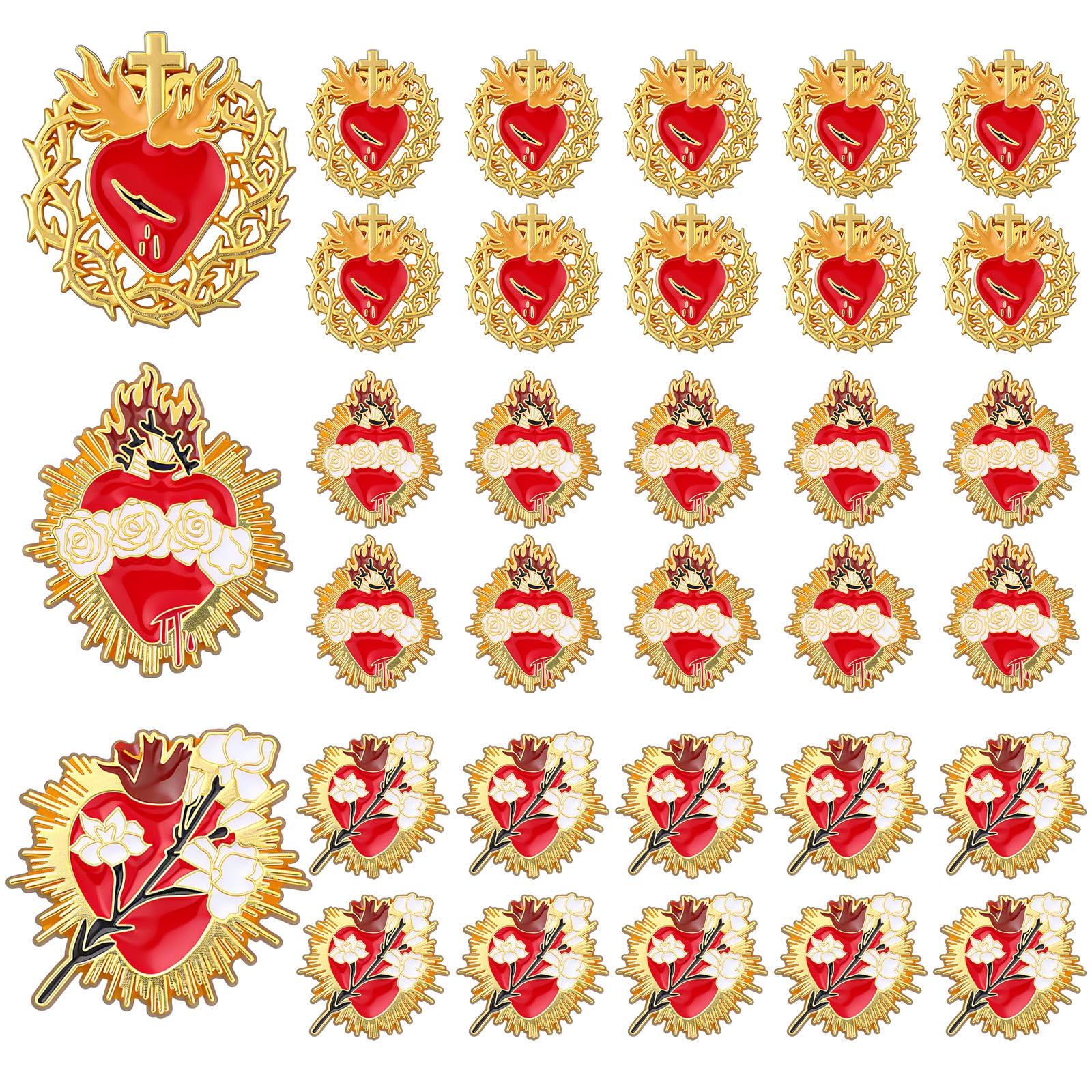 Easter Sacred Heart of Jesus Pin Bulk Christian Cross Enamel Lapel Brooch for Clergy Appreciation Gift Church Funeral