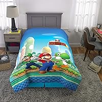 Vista 5 de Franco Ropa de cama para niños, edredón reversible de microfibra súper suave, tamaño individual/matrimonial, Mario