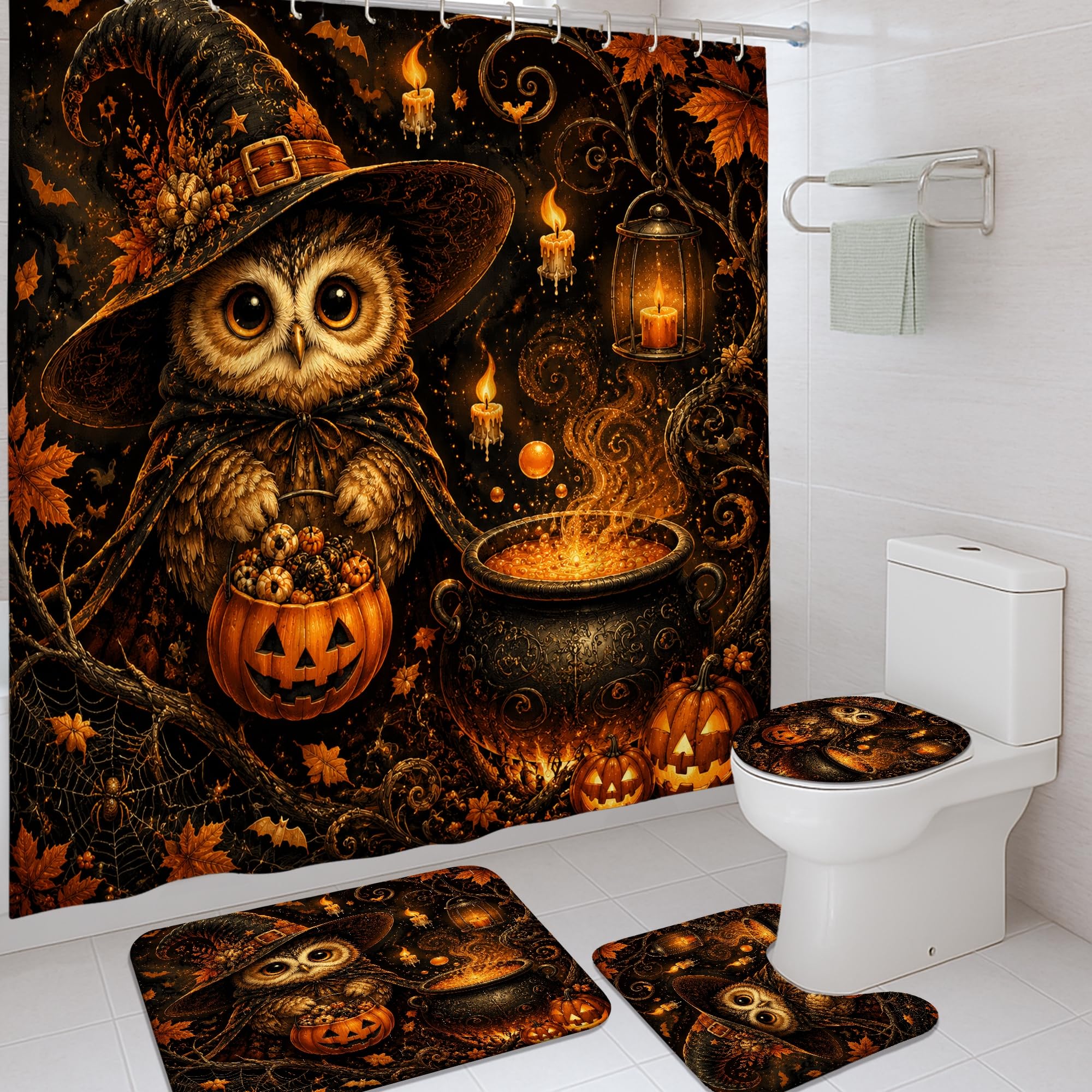 Rideau de douche imperméable anti-moisissure Halloween noir en tissu lavable