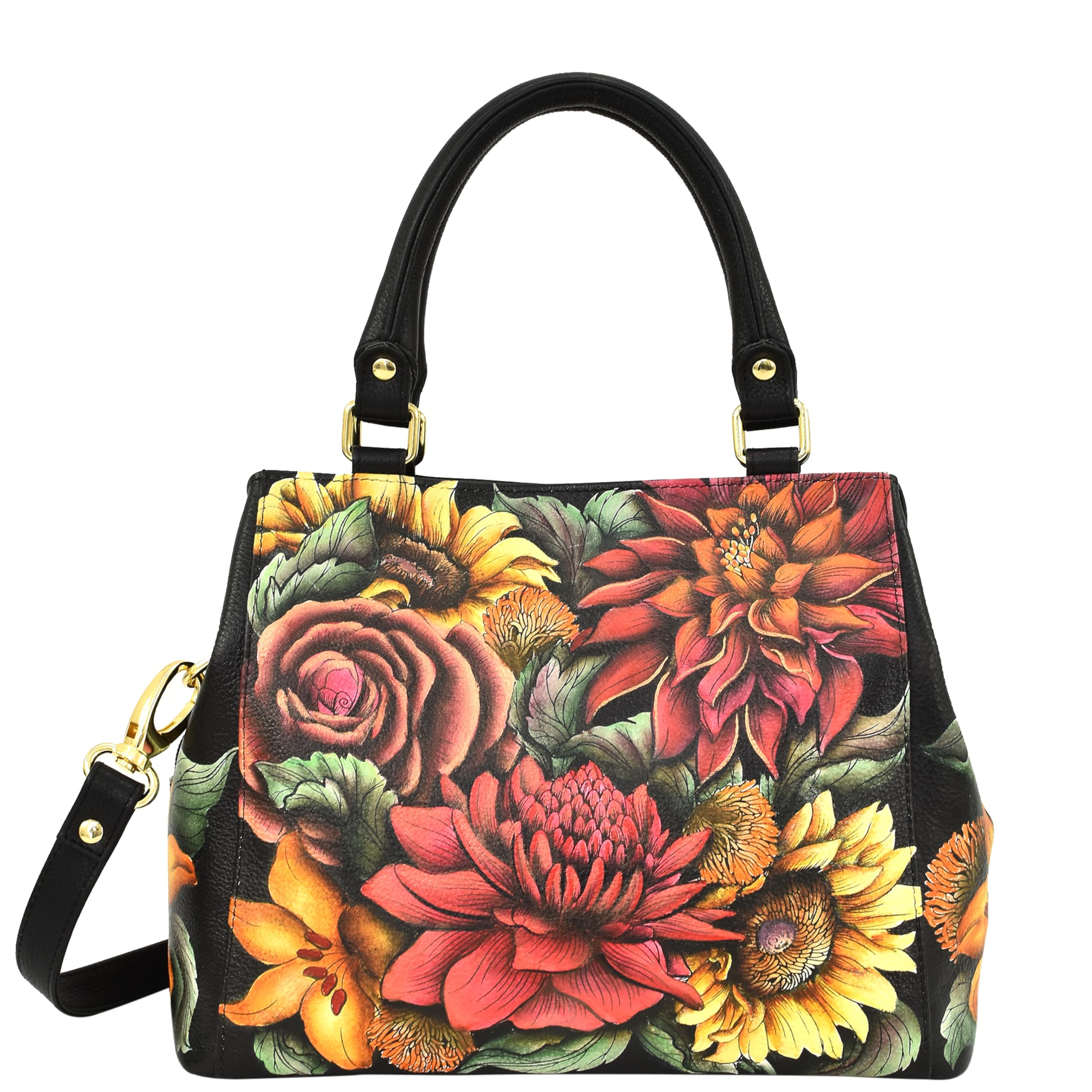 Anuschka Women’s Leather Satchel – Hand-Painted Genuine Leather Handbag with Detachable Strap for Everyday Use - 690, Satchel