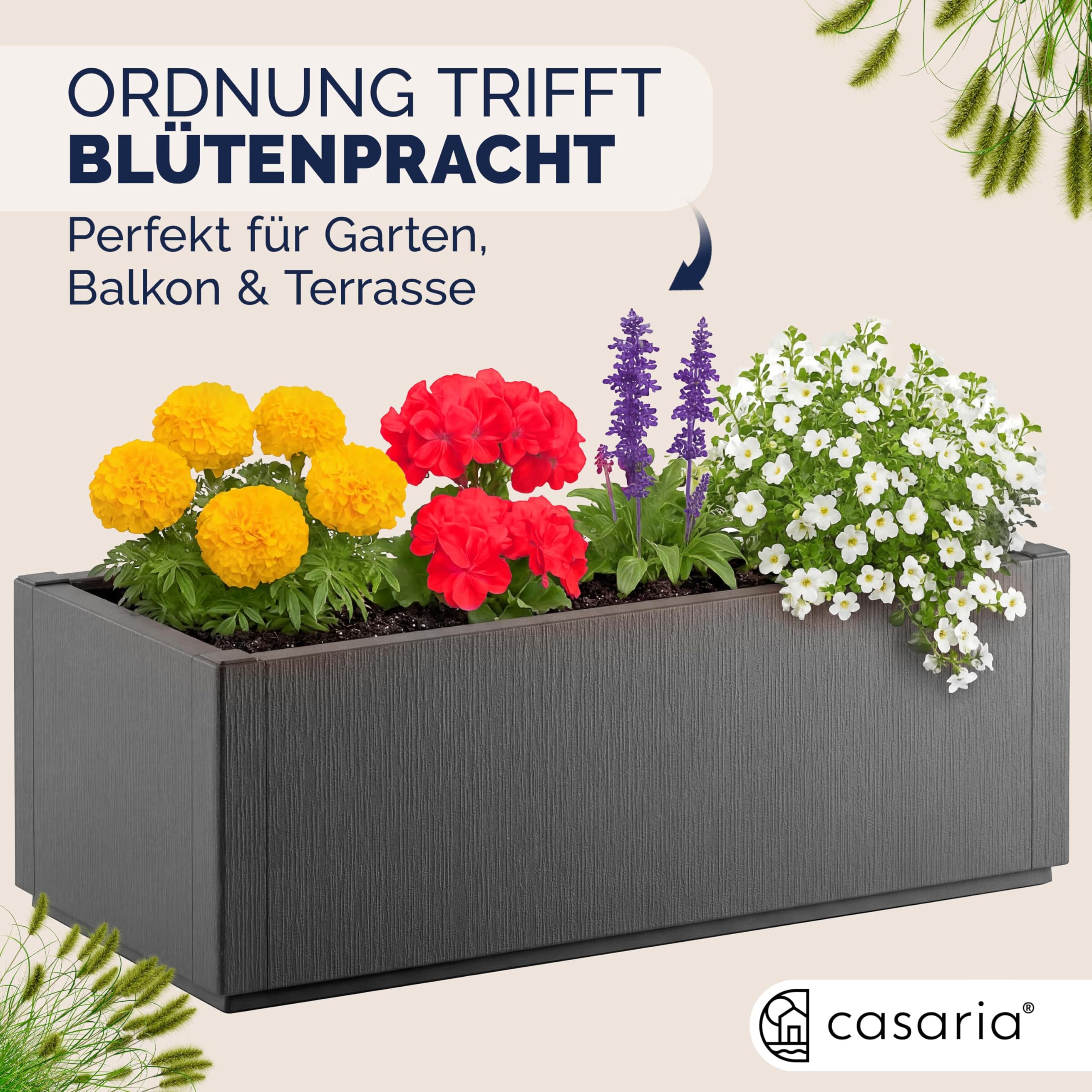 Casaria® 2X Blumenkasten 'Ethica' 80L 80x36x35cm Ablaufboden Kunststoff Winterfest Garten Pflanzkübel Übertopf Pflanzkasten Blumenkübel Anthrazit