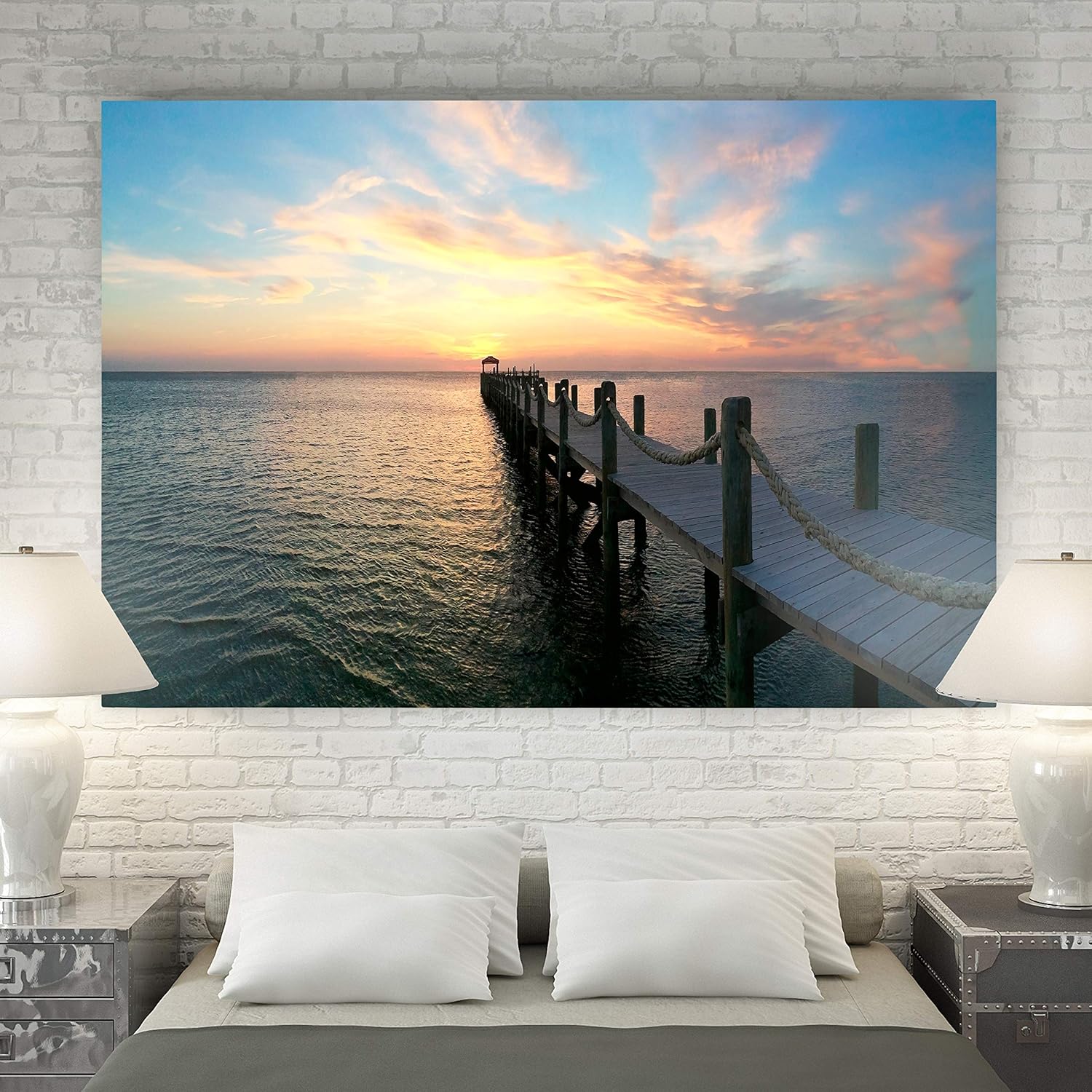 Renditions Gallery Nature Home Decor for Home Banff Canoe Docked along side Mountain Lake Canvas Hanging Artwork for Bedroom Living Room Office Wall - 18"X27" LT08