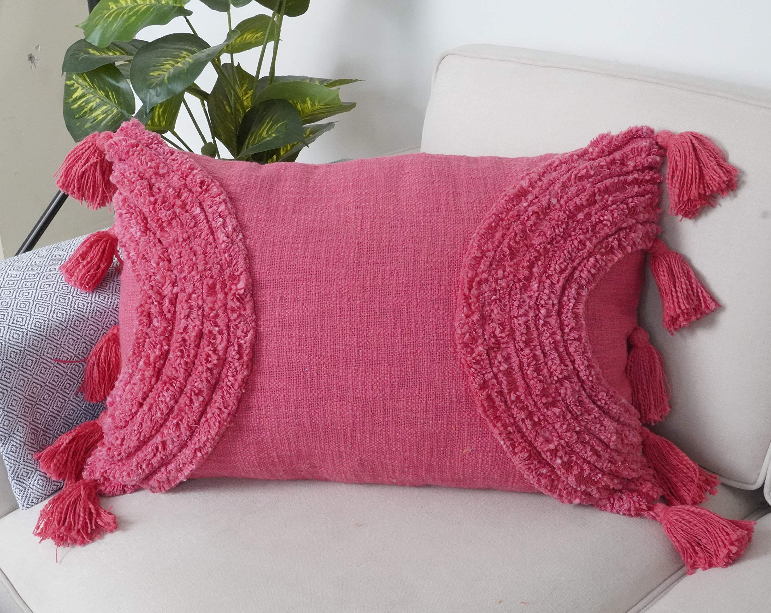 IMPEXART PVT LTD Cotton 12X20 Inches White Boho Shaggy Rectangle Geometric Desgin Cushion Cover with Tassel for Decor Couch Sofa Bedroom Living Room Farmhouse Indoor Outdoor (B0972DN2YW) Amazon Price History, Amazon Price Tracker