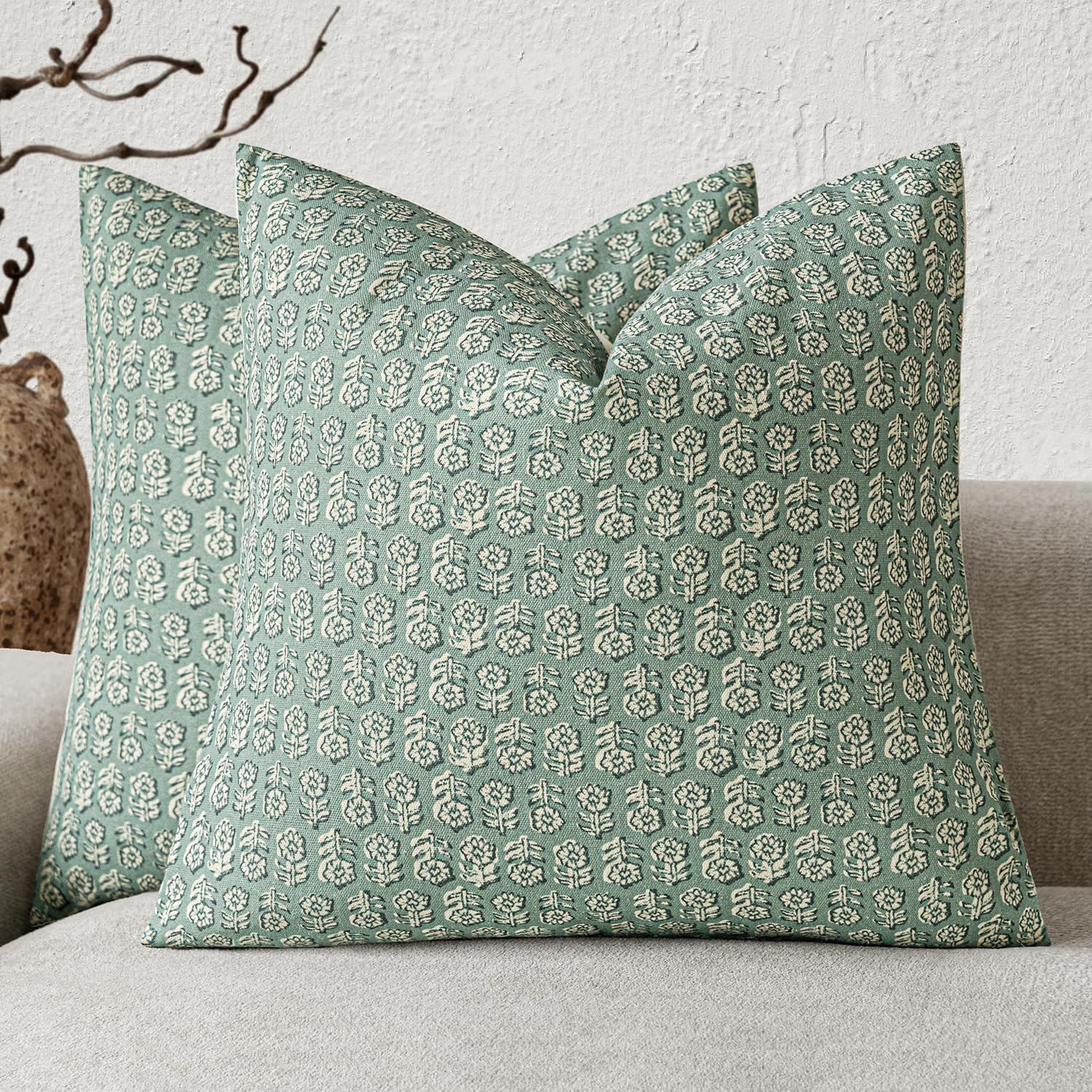 Foindtower Decorative Floral Print Throw Pillow Covers 22×22 Inch,Aqua Blue