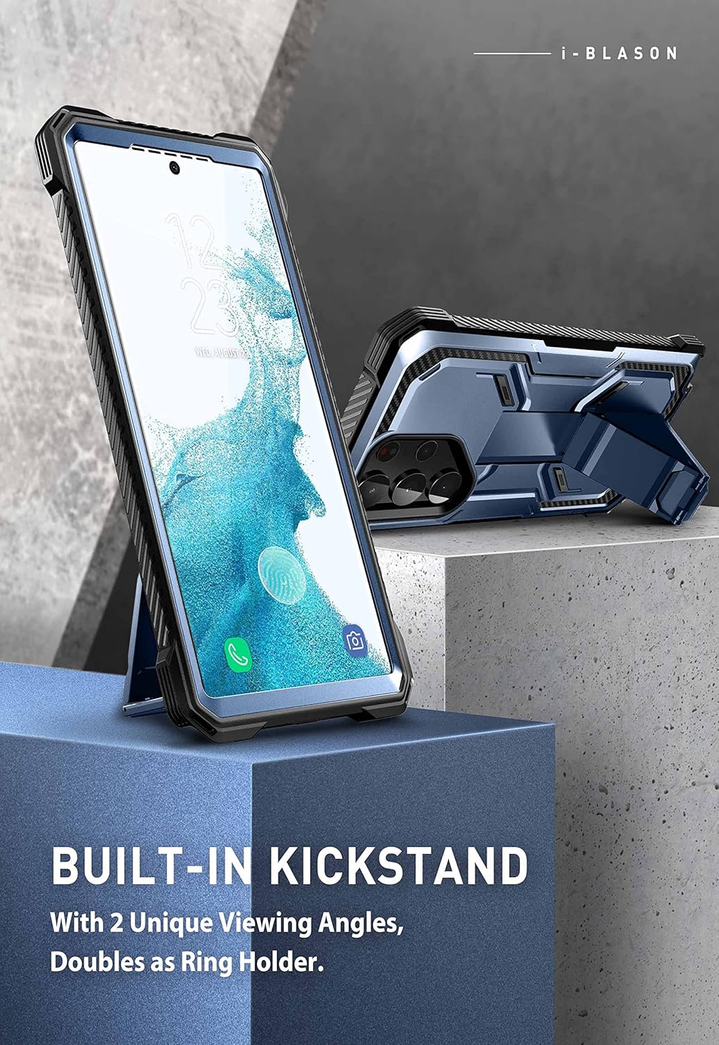 i-Blason for Samsung Galaxy S23 Ultra Case with Stand, [2 Front Frames] [Built-in Screen Protector] [Belt Clip Holster], Military-Grade Shockproof Rugged Phone Case for Samsung Galaxy S23 Ultra, Blue - Image 4