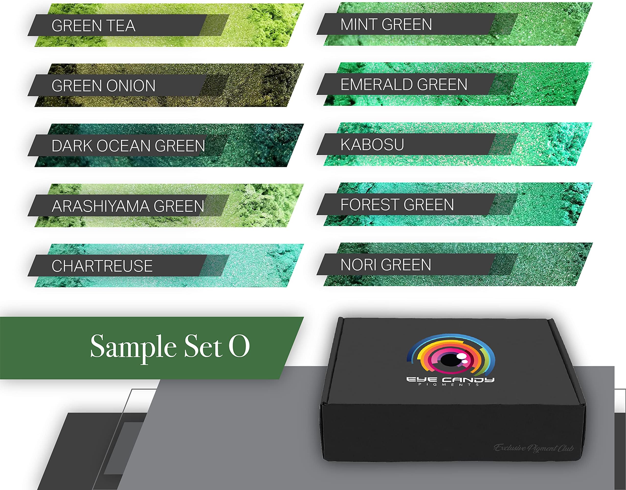 Eye Candy Pigments Green Mica Pigment Powder Set O - Mica Powder for Epoxy Resin Art - Woodworking - Cosmetic Grade Mica Powder - Bath Bombs - Pigment Powder Variety Pack - 50g - Non-Toxic - Skin Safe