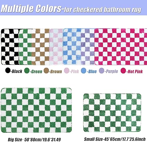Miniatura 4 de Tapete de baño a cuadros, color verde y blanco, tapete marroquí de tablero de ajedrez, antideslizante, absorbente de agua, tapete de baño de