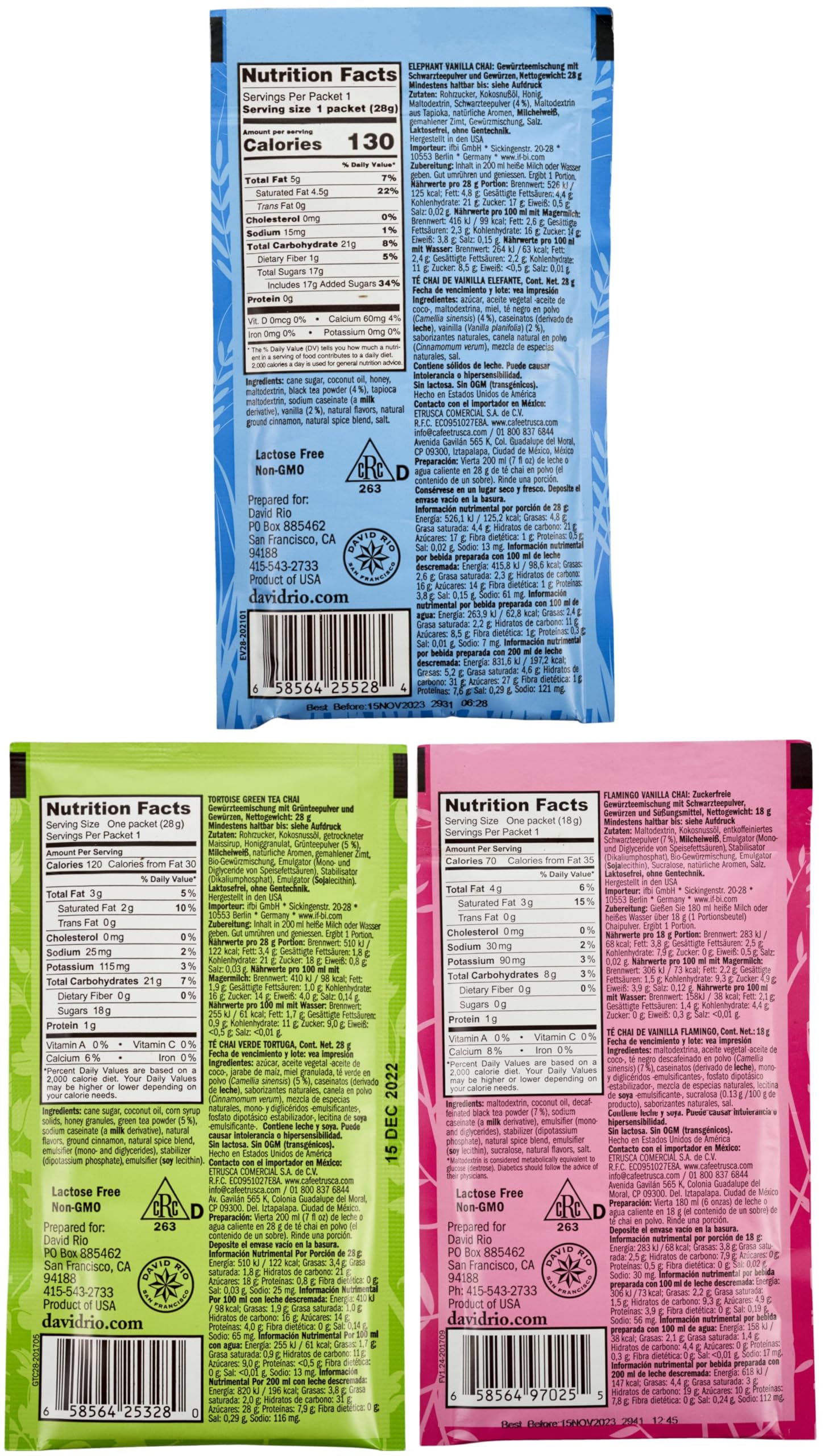 David Rio Elephant Vanilla Chai Flamingo Vanilla 7 Variety Tea Sampler 168g Chai Tea