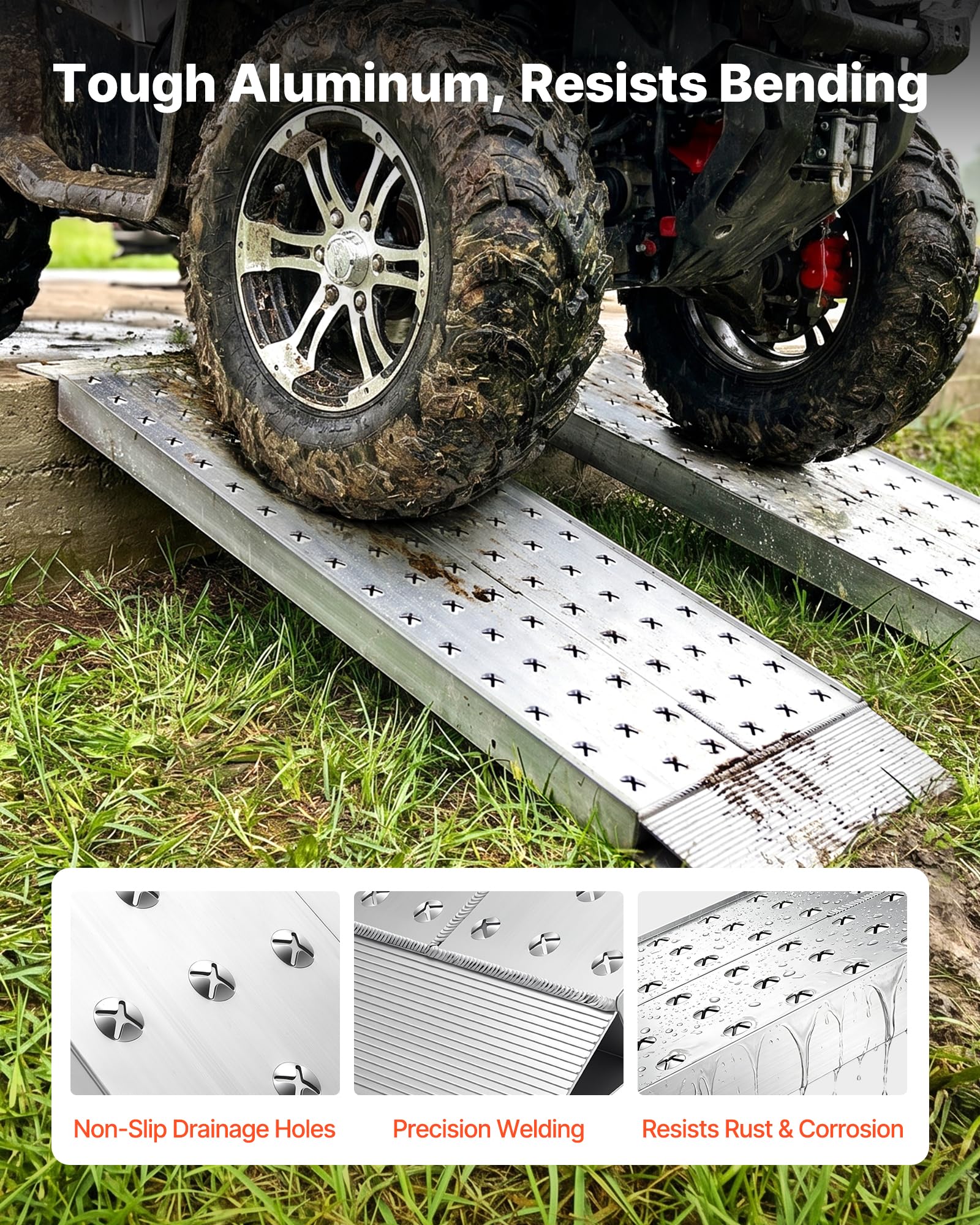 VEVOR Rampas de Carga de Aluminio para Remolques 2 Piezas, Rampas para Tractor 999 x 304 x 55 mm, Superficie Antideslizante, Capacidad Combinada de 1360 kg, para Motocicletas, Cortadoras de Césped