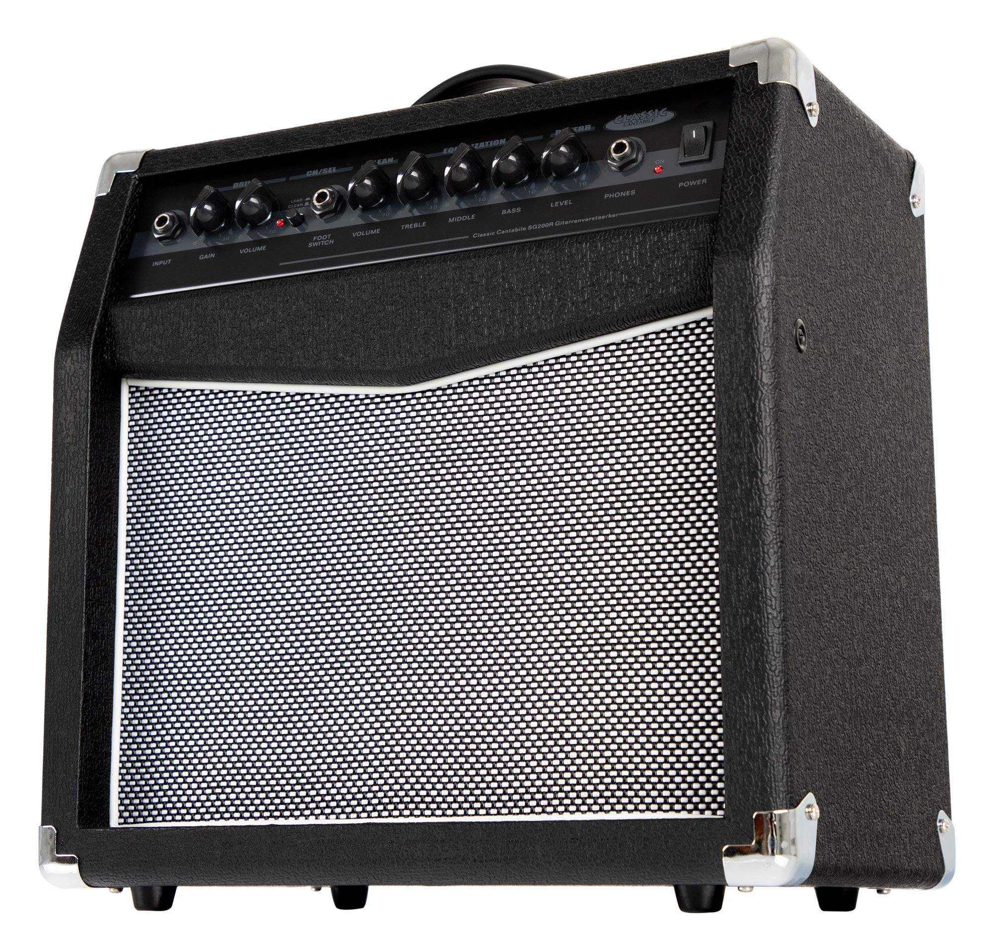 Classic Cantabile SG200R Combo Chitarra, 2 canali (Clean & Overdrive) | 20 watt (RMS), 60 watt (Peak), Speaker da 8", Riverbero a molla regolabile, Uscita cuffie (jack 6, 3 mm), 5 cm, Peso: 8