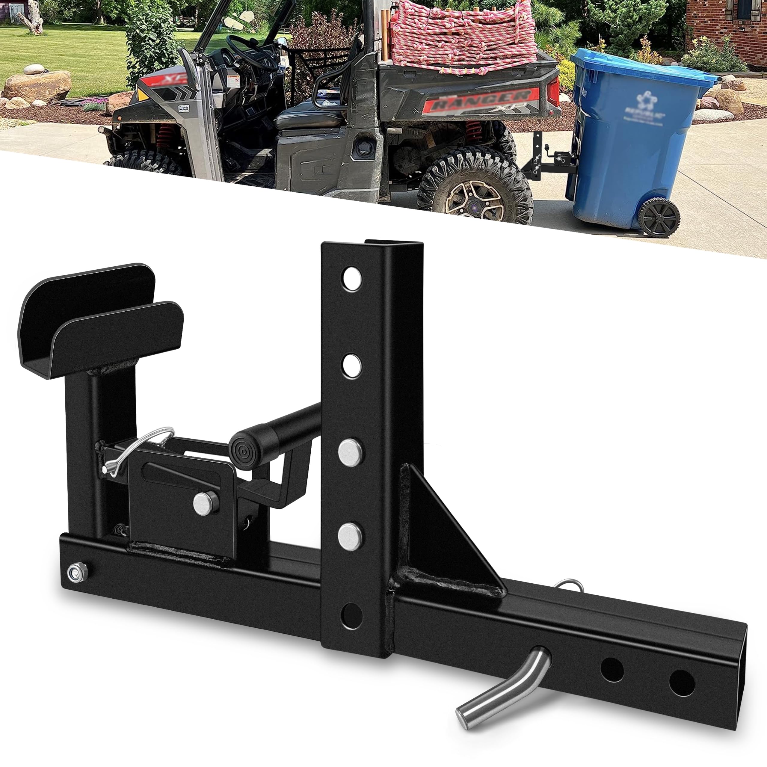VONLX Adjustable Trash Can Transporter Hitch with Adaper Garbage Can Hauler Towing Hitch Carrier with 2'' Hitch Receiver Fits Most Models of Trailers,Trucks,Cars,Golf Carts,ATVs