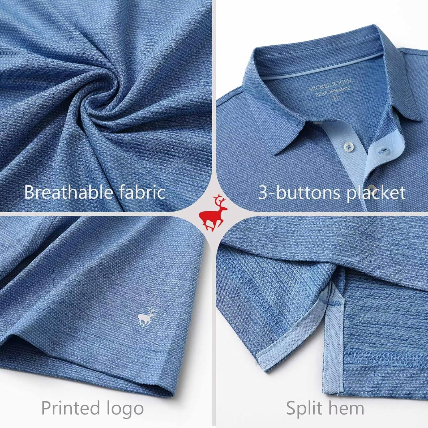 Rouen Mens Golf Shirts Short Sleeve Quick Dry Breathable Active Heather Jacquard Regular Fit Casual Polo Shirts for Men - Image 5