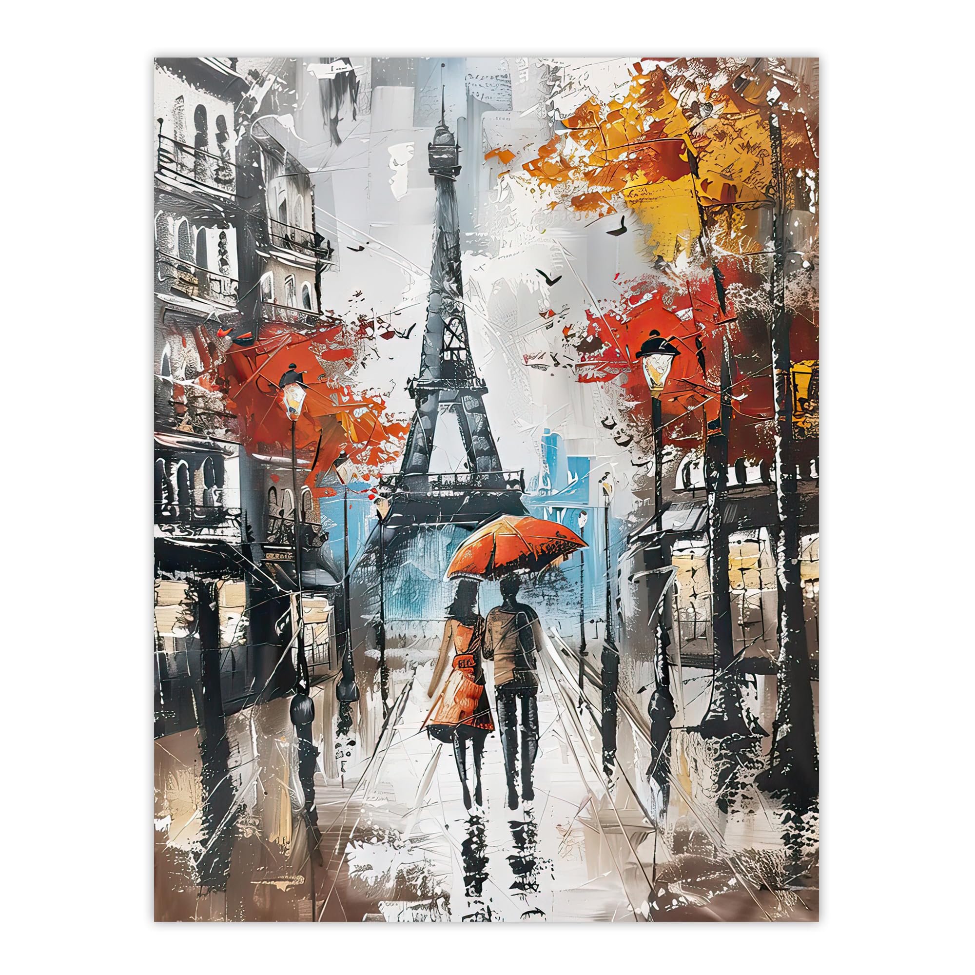 Artery8 Umbrella Lovers Abstract Autumn Paris Cityscape Living Room Large Wall Art Poster Print Thick Paper 18X24 Inch