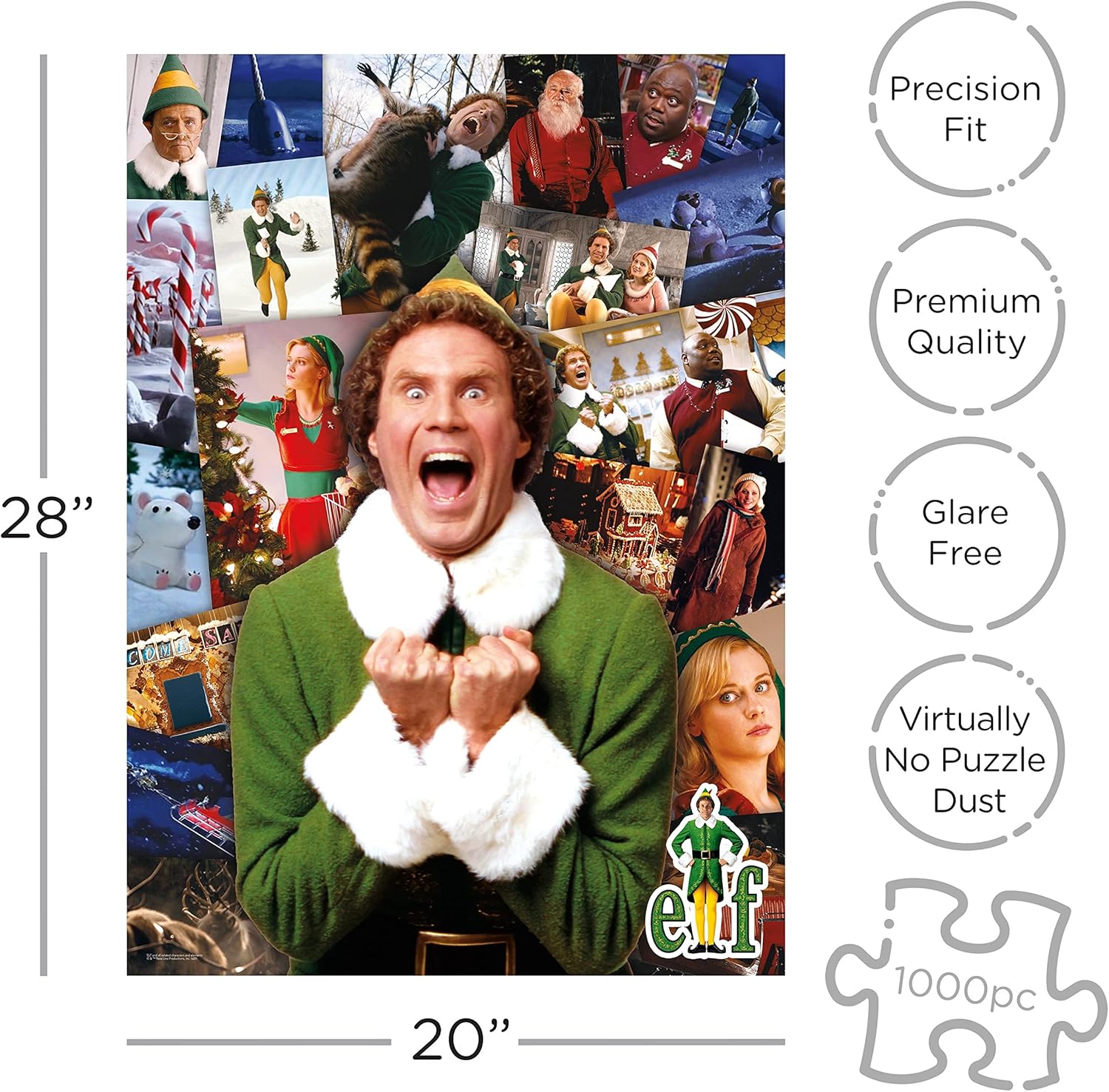 AQUARIUS Elf Movie 1000 Piece Jigsaw Puzzle for Adults and Teens - Buddy the Elf Christmas Collage 20"x28" Merchandise Collectibles Gift