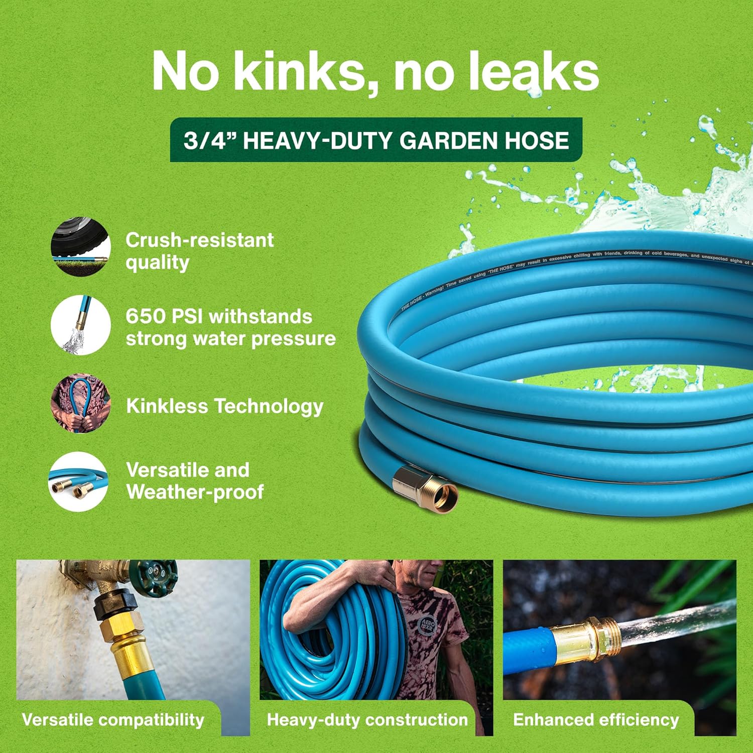 Aeromixer THE HOSE - 3/4 Inch Garden Hose 25Ft, Kinkless Commercial Garden Hoses, Heavy Duty Industrial Water Hoses for Outdoors, 650 PSI High-Pressure Watering Tool for Farming - 2 Pack
