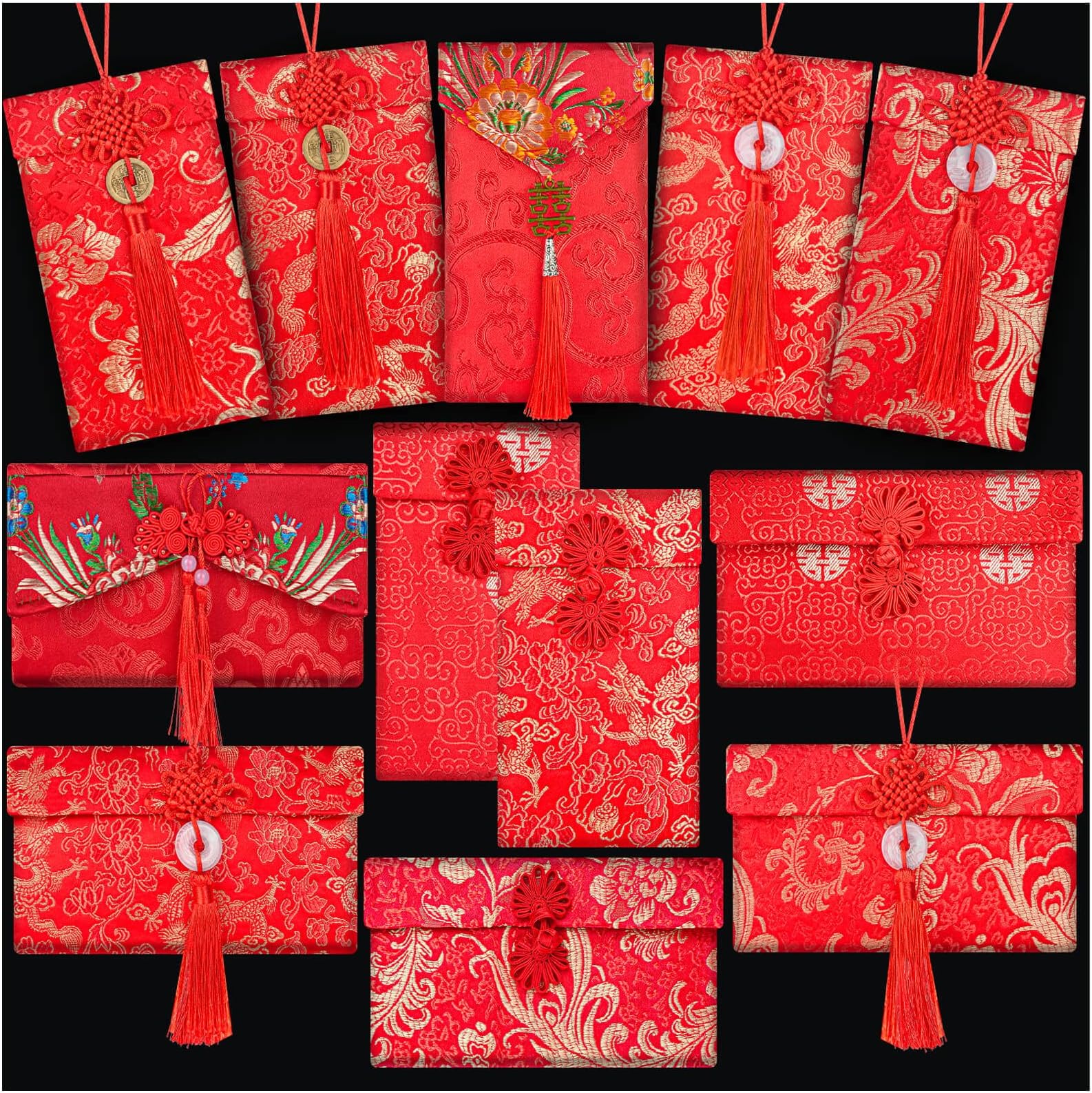 12 Pcs Silk Wedding Red Envelopes Lucky Money Envelope