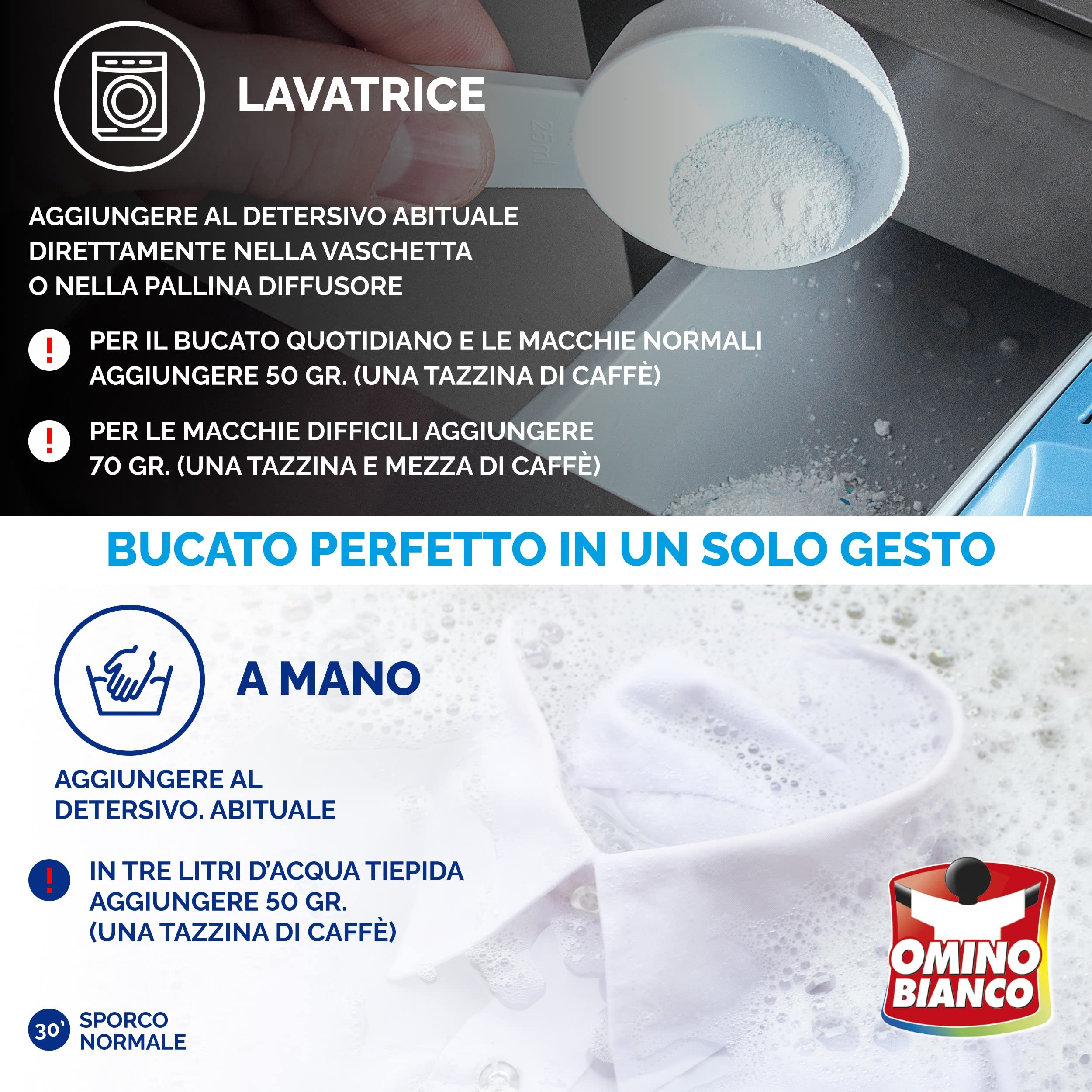 Omino Bianco - Additivo Lavatrice Totale in Polvere 5 Azioni in 1 per Bucato, Azione Smacchiante e Igienizzante, 500 g x14
