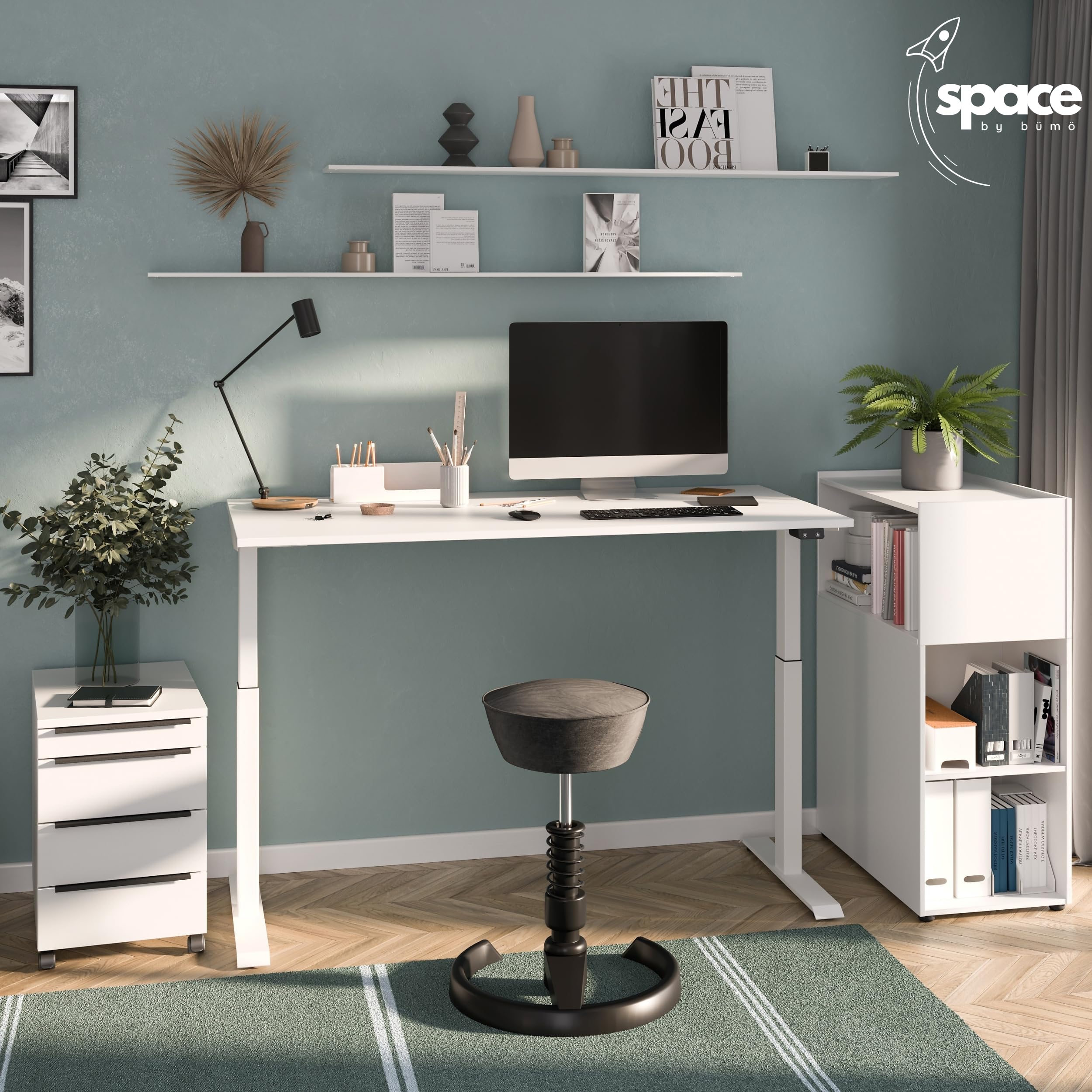 bümö Space Rollcontainer mit Schubladen, Container aus Holz in Graphit - Rollwagen für's Büro als Schreibtisch Unterschrank, Bürocontainer od. Schreibtischcontainer