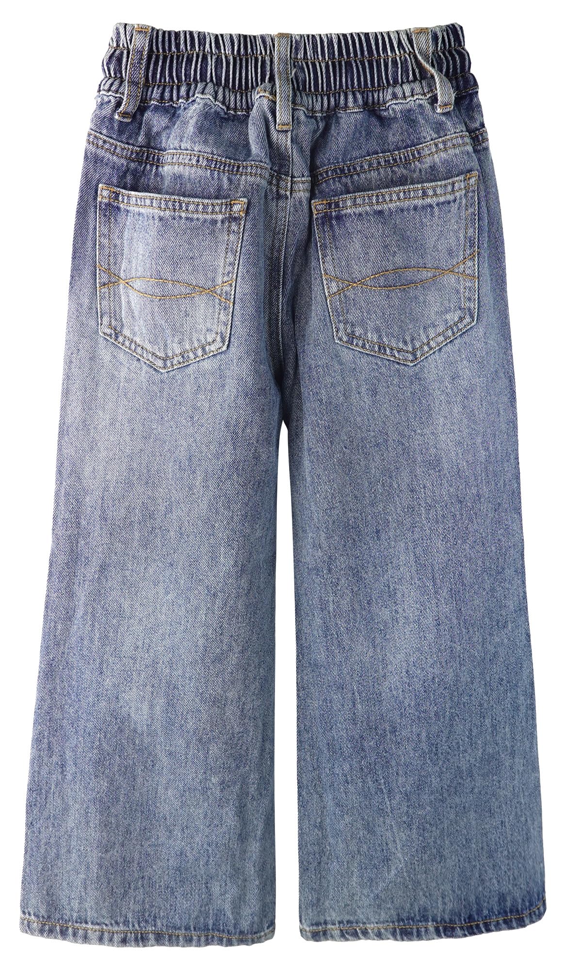 KIDSCOOL SPACE Jeans in Denim Colorati a Gamba Larga per Bambine, 5-14T Vita Elastica Larga con Pantaloni Svasati Strappati con spago