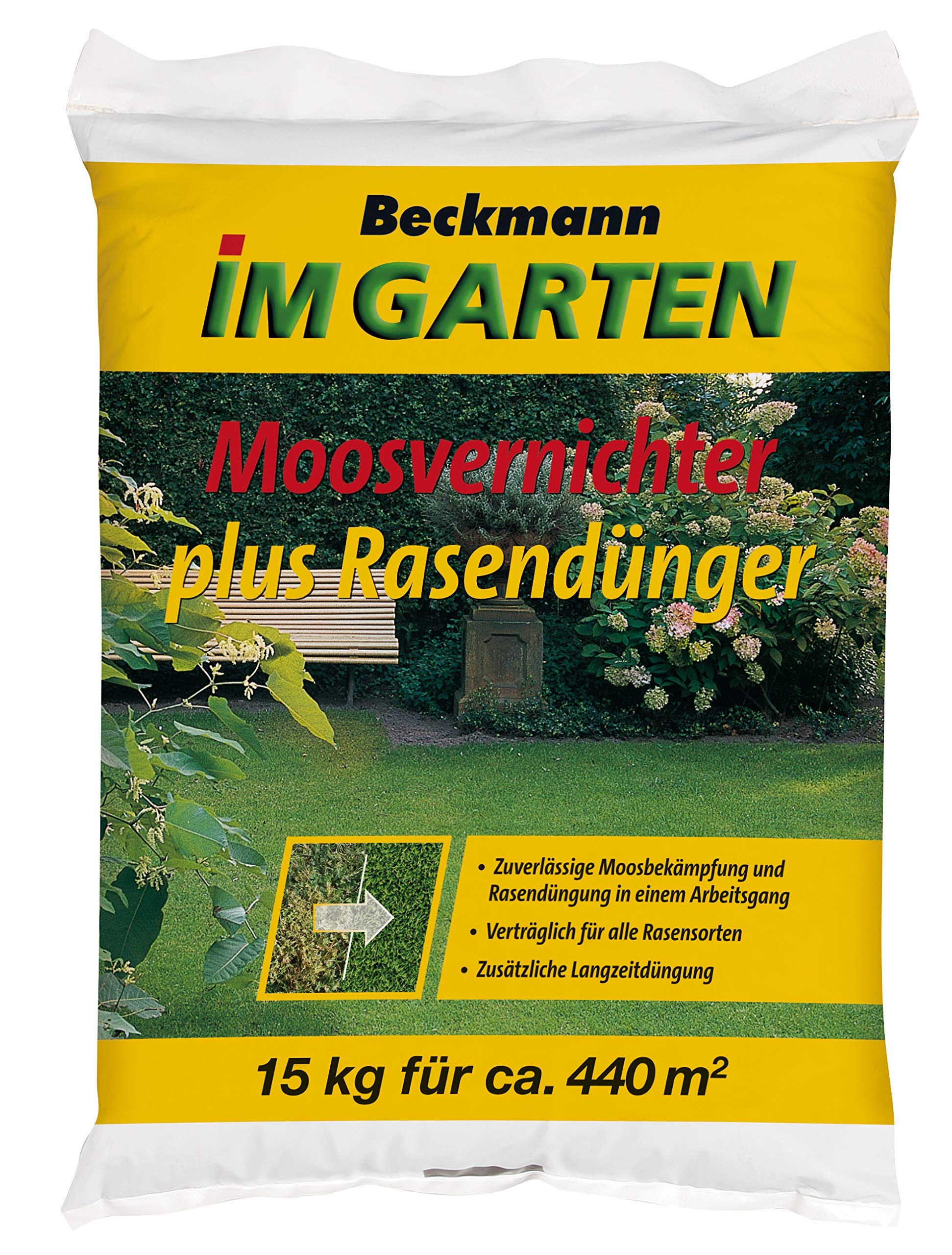 Beckmann Moosvernichter Plus Rasendünger, 15 Kg