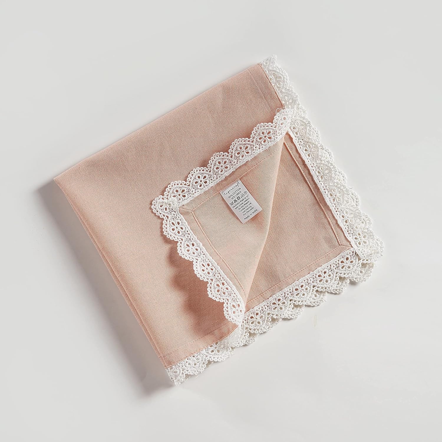 FINGERCRAFT Cloth Napkins, Elegant Premium Lace, 20x20 Inch, 6 Pack Pink