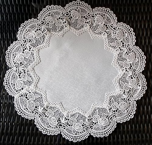 Miniatura 2 de Doily ROYAL ROSE - Bufanda de encaje europeo, color blanco antiguo, 16 pulgadas, redonda, Marfil blanco