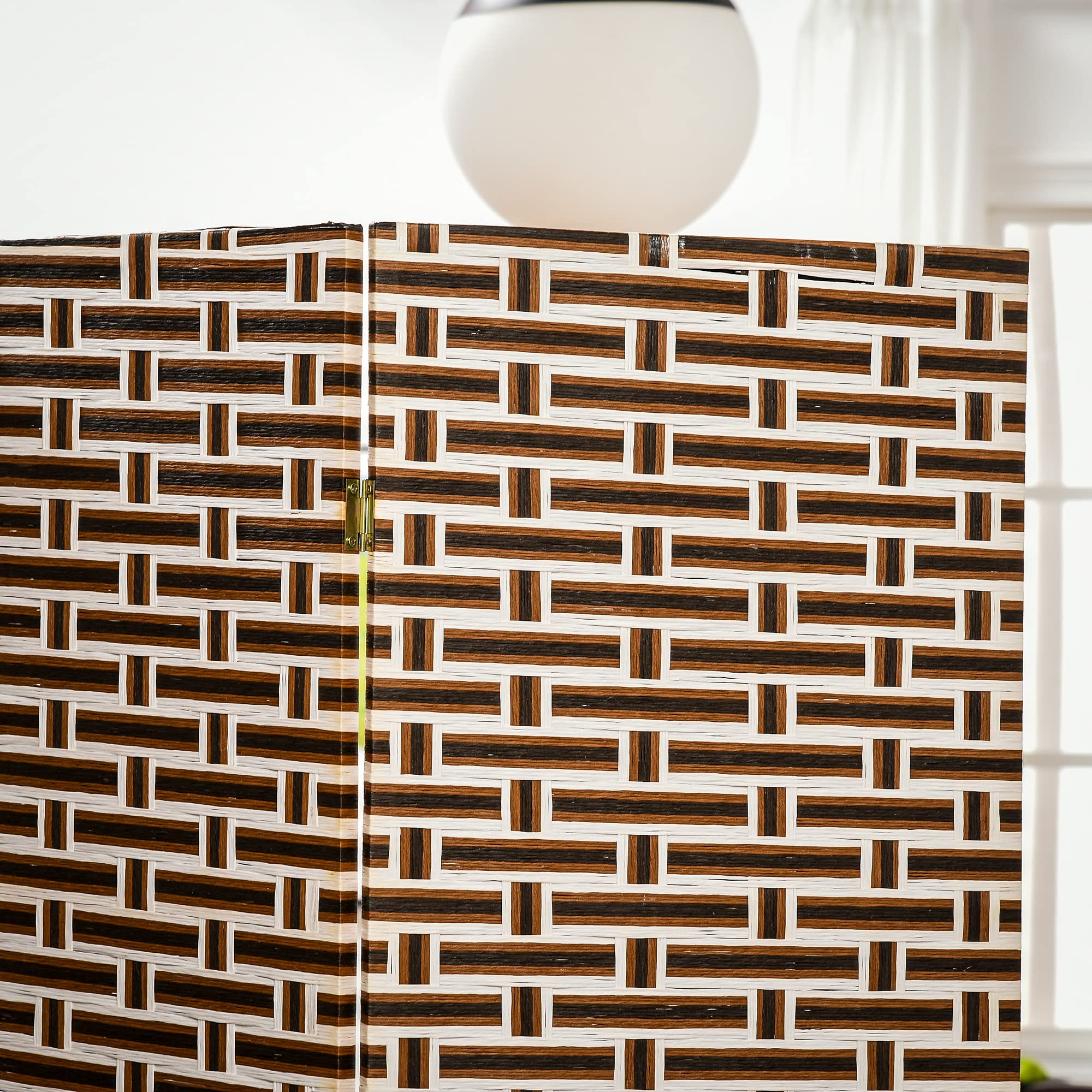 HOMCOM Divisor de Habitación de 4 Paneles Biombo Plegable 180x180 cm Separador de Ambientes Decoración Elegante para Dormitorio Salón Cocina Marrón Blanco