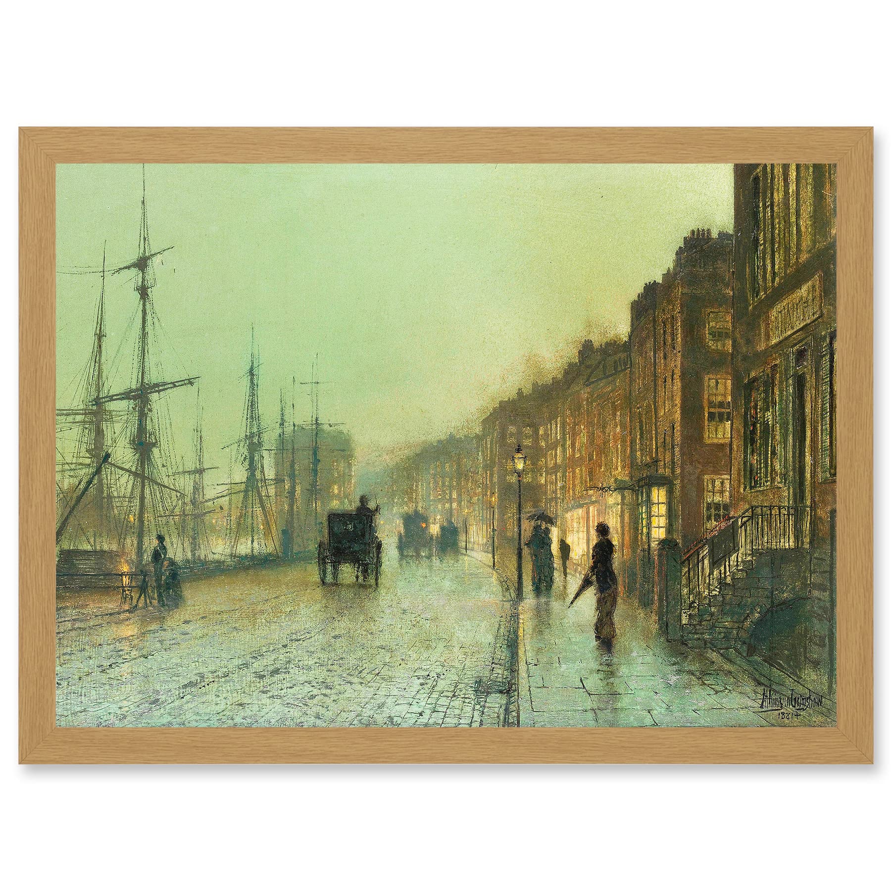 John Atkinson Grimshaw Glasgow Docks 1881 Old Master Painting Artwork Framed Wall Art Print A4