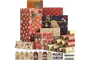Larcenciel Christmas Wrapping Paper with Christmas Tags, Santa Claus Stickers & Ribbons