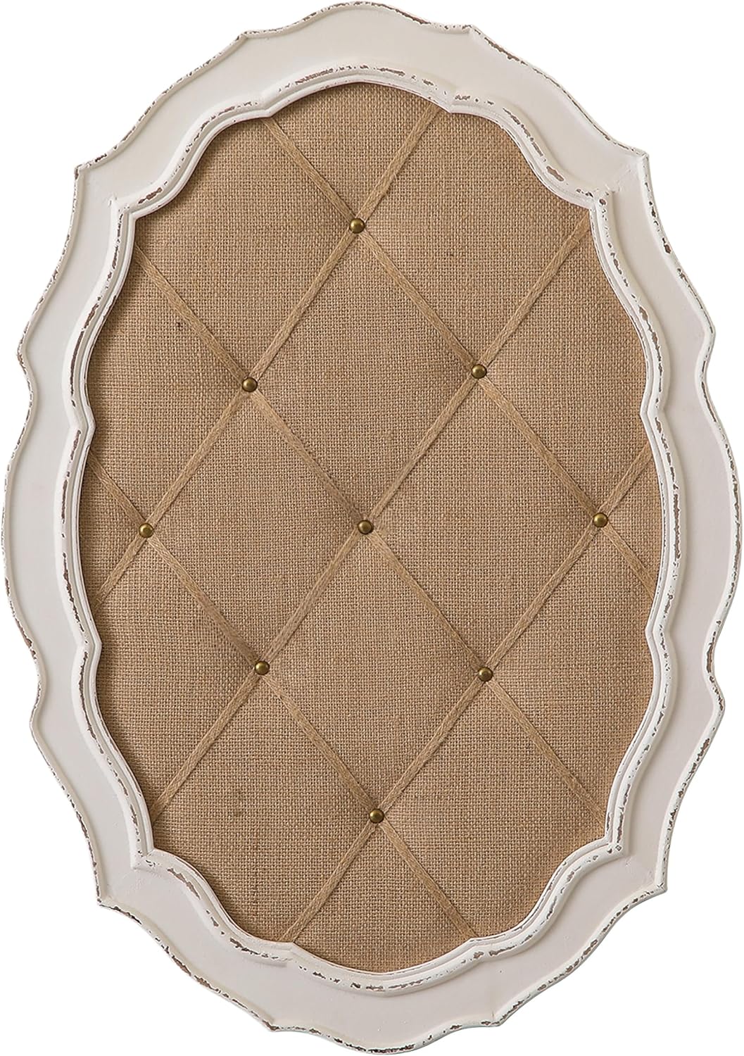 SOFE Oval Fabric Bulletin Board with Scalloped Frame, Burlap Push Pin Board 20 × 28 Inches, Wall Boards for Office Bedroom Entryway, Decorative Linen Board/Vision Board, French Country Decor