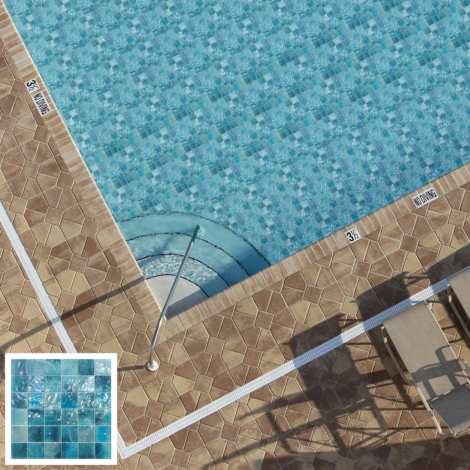 Glass Mosaic Pool Tiles Backsplash, 12" x 12" Aqua Blue 3D Wave Texture Square Tiles for Swimming Pool Accent Wall Bathroom Shower Wall (5 Sheets, 4.84 sq.ft.)