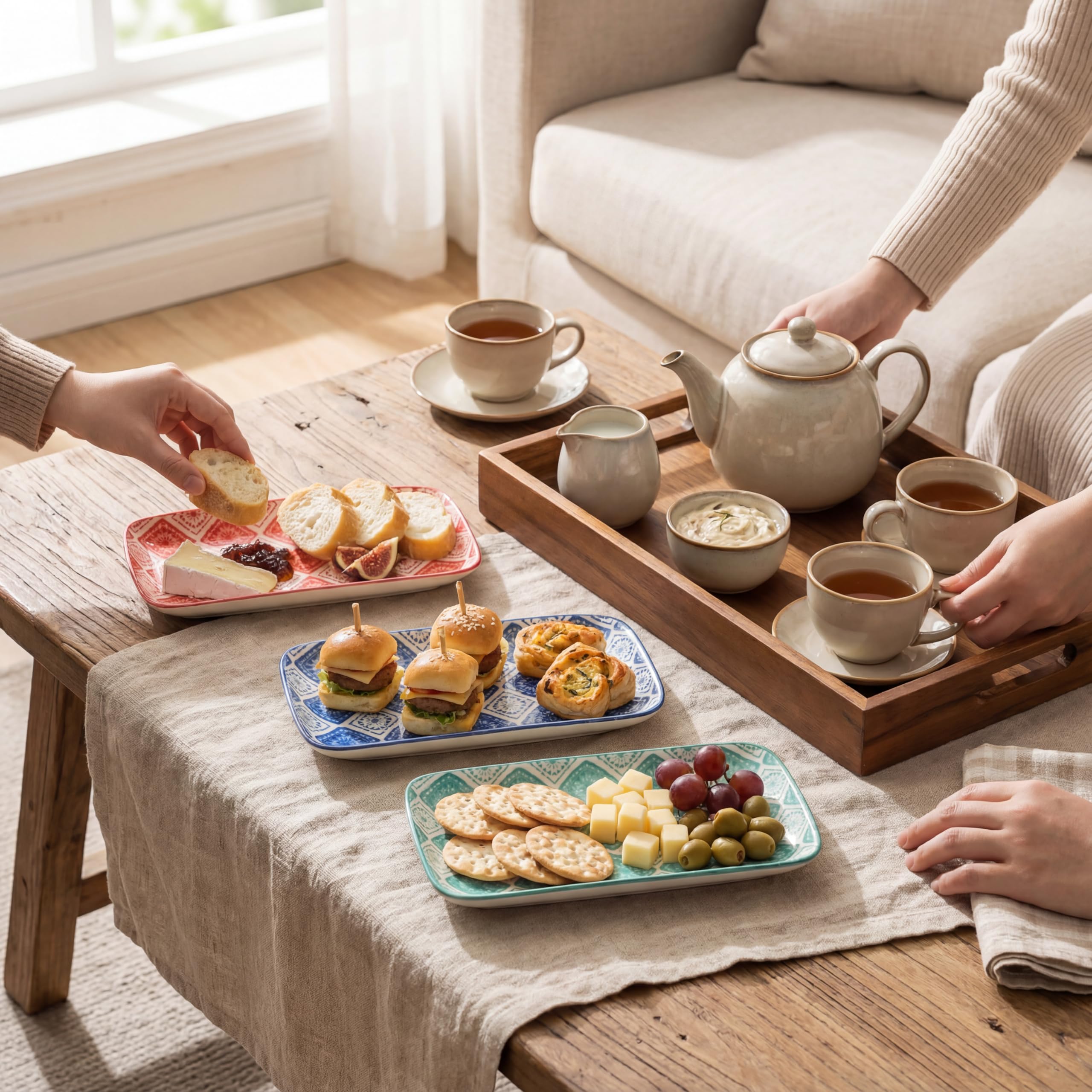 Piatti Servizio Ceramica Piatto Rettangolari - Set Piatti Colorati Design Porcellana - Piccoli Piatti Dessert | Sushi | Aperitivo | Dolce - Adatto per Microonde e Lavastoviglie - 20 x 11 cm - Set da 6
