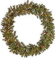 Vista 6 de National Tree Company - Corona artificial de abeto Crestwood preiluminada de 24 pulgadas para Navidad, decoración navideña con purpurina, piñas