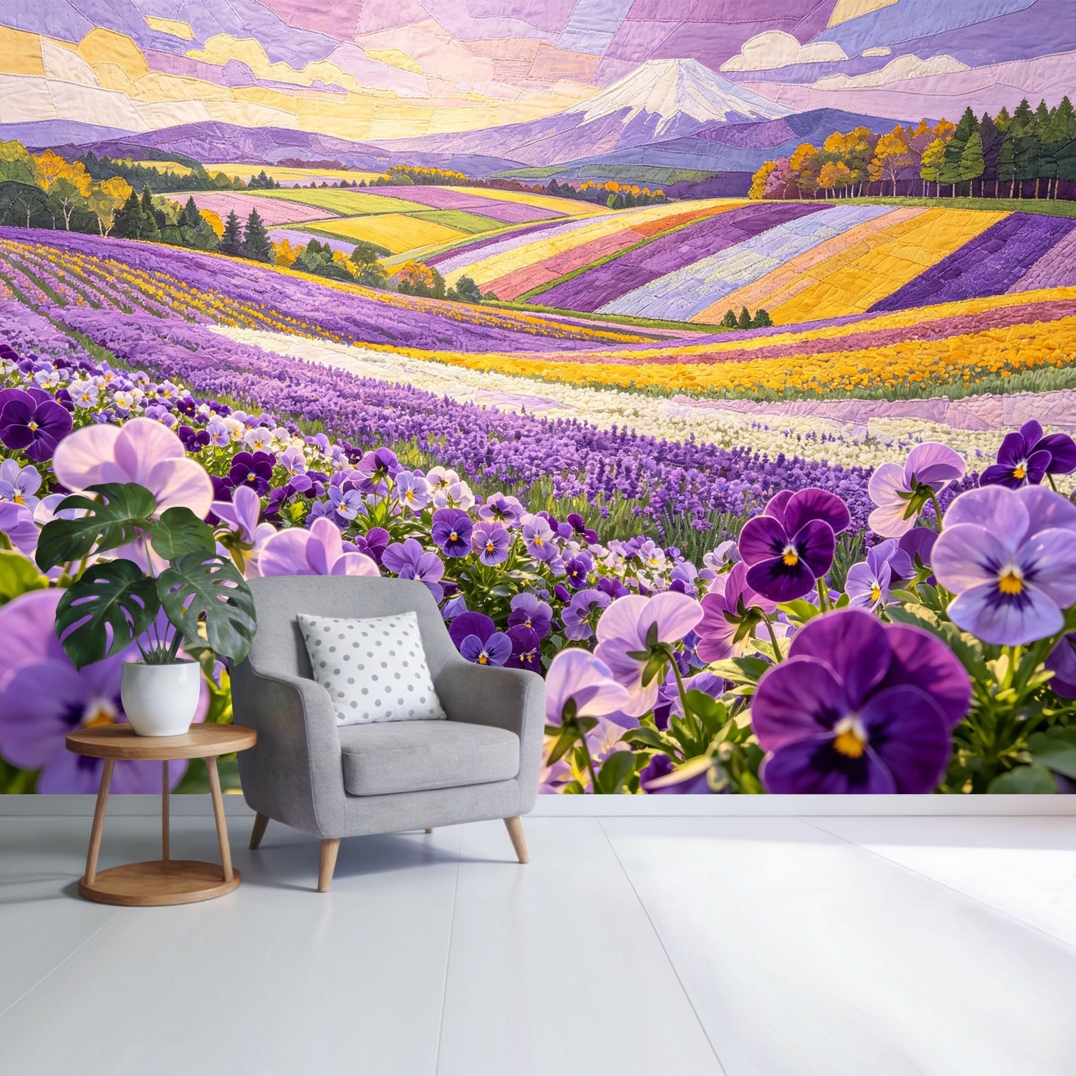 Custom Size Wall Mural Lavender Field Mountain Landscape Floral Bloom Scenic Botanical Pastel Horizon SelfAdhesive Wall Fabric Removable Wallpaper for Home Office Decor