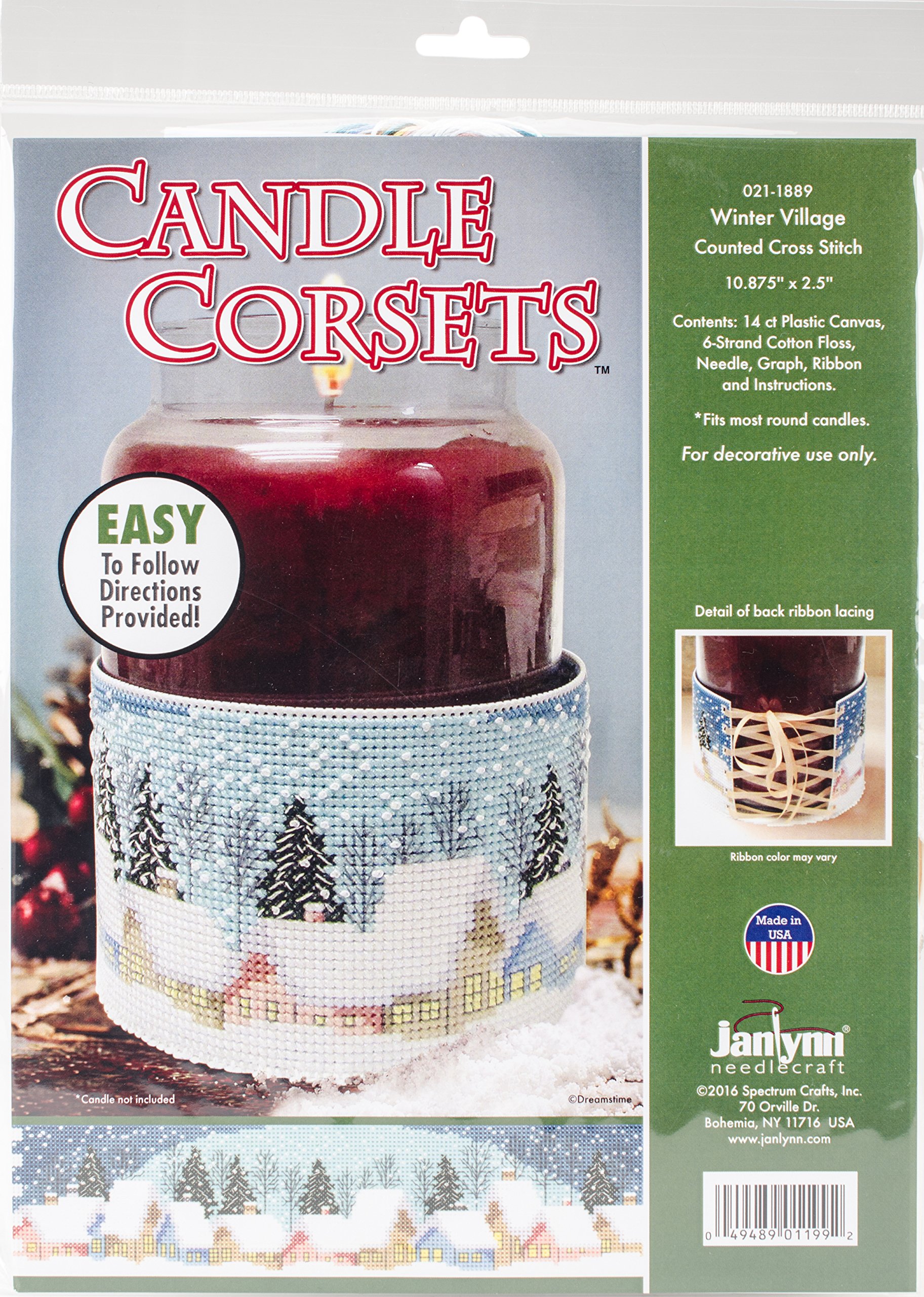 JanlynnWinter Village Candle Corset Counted Cross Stitch Kit, Multicoloured, 8.38 x 30.98 x 0.66 cm