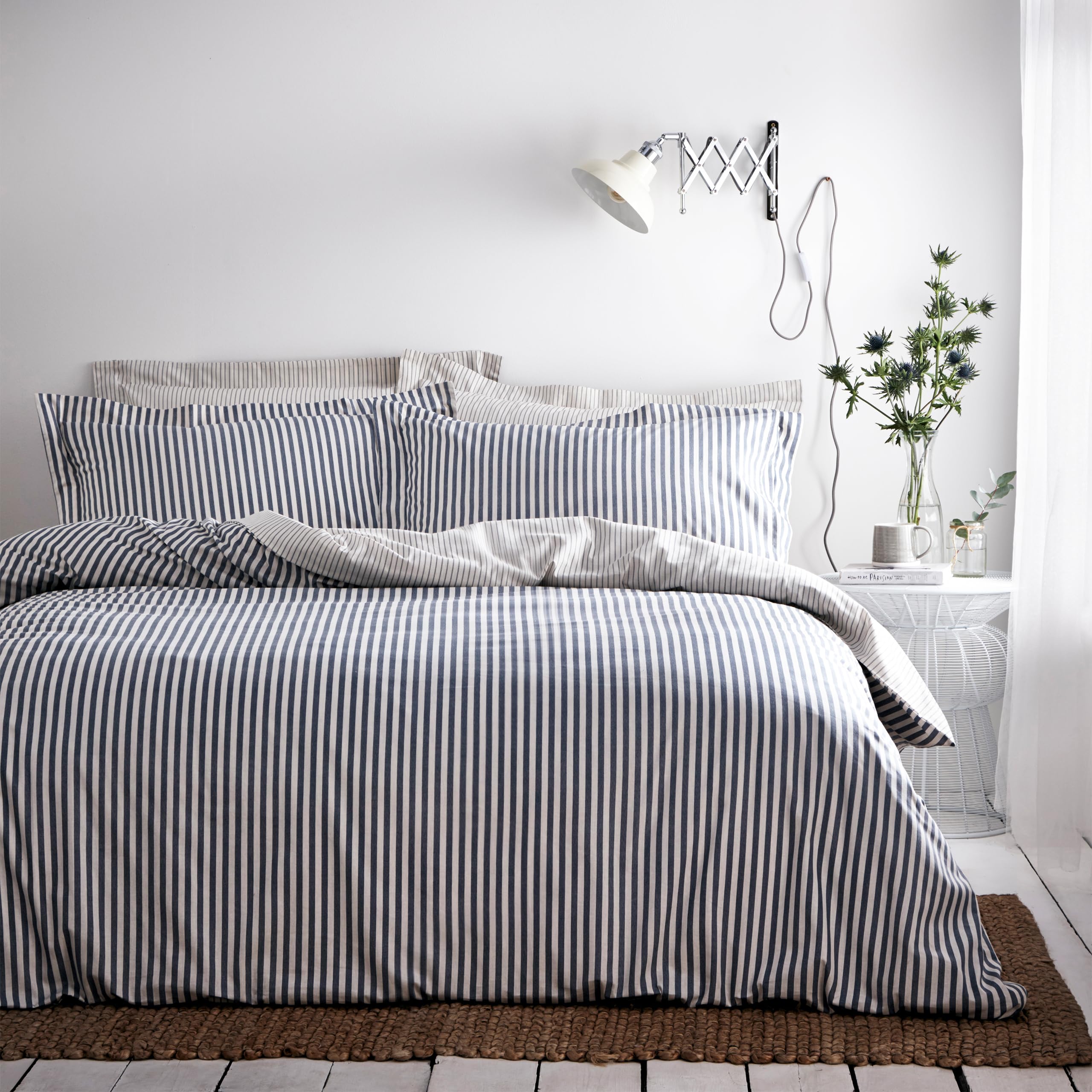 furn. Yard Hebden Mélange Stripe Cotton Duvet Set – Ultra Soft Reversible Striped Bedding (Navy – King)