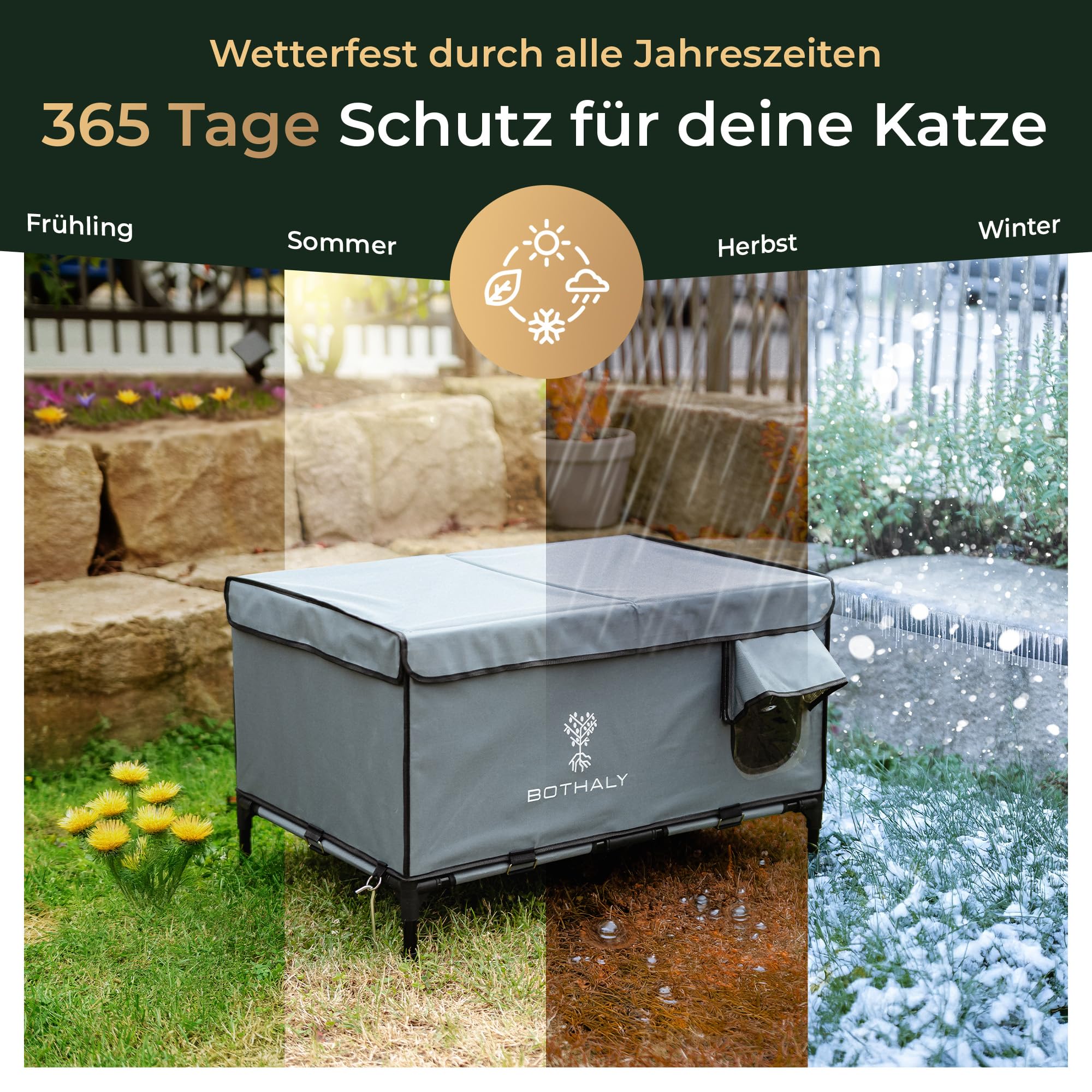 Katzenhaus Outdoor Winterfest [XXL] 2in1 Faltbar Katzenhöhle für Garten, Reisen, als Hundehütte Outdoor, Hundehöhle, Indoor, Isoliert, Wetterfest