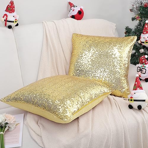 Miniatura 3 de PiccoCasa 2 fundas de almohada de lentejuelas, 18 x 18 pulgadas, funda de cojín decorativa brillante, funda de almohada cuadrada de satén brillante