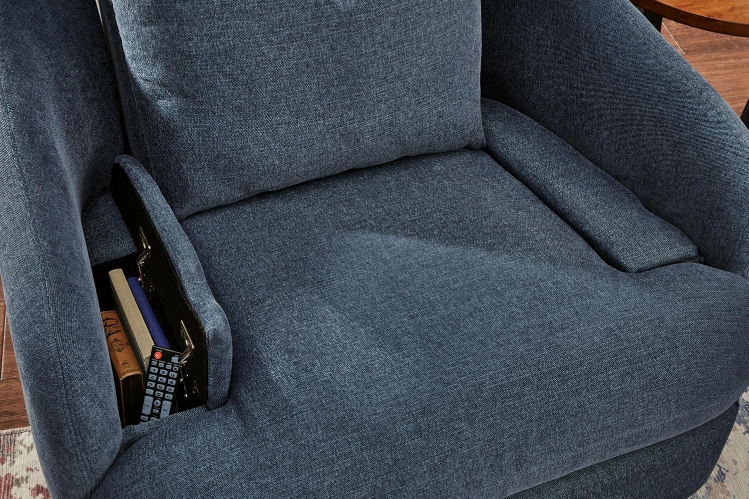 Ink Blue Polyester Swivel Recliner Armchair with Lift