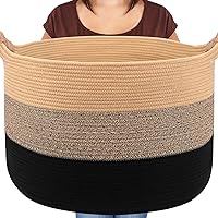 Vista 16 de Maliton - Cesta de manta extra grande, canasta de cuerda de algodón para juguetes, cesta de lavandería tejida con asas, almacenamiento decorativo