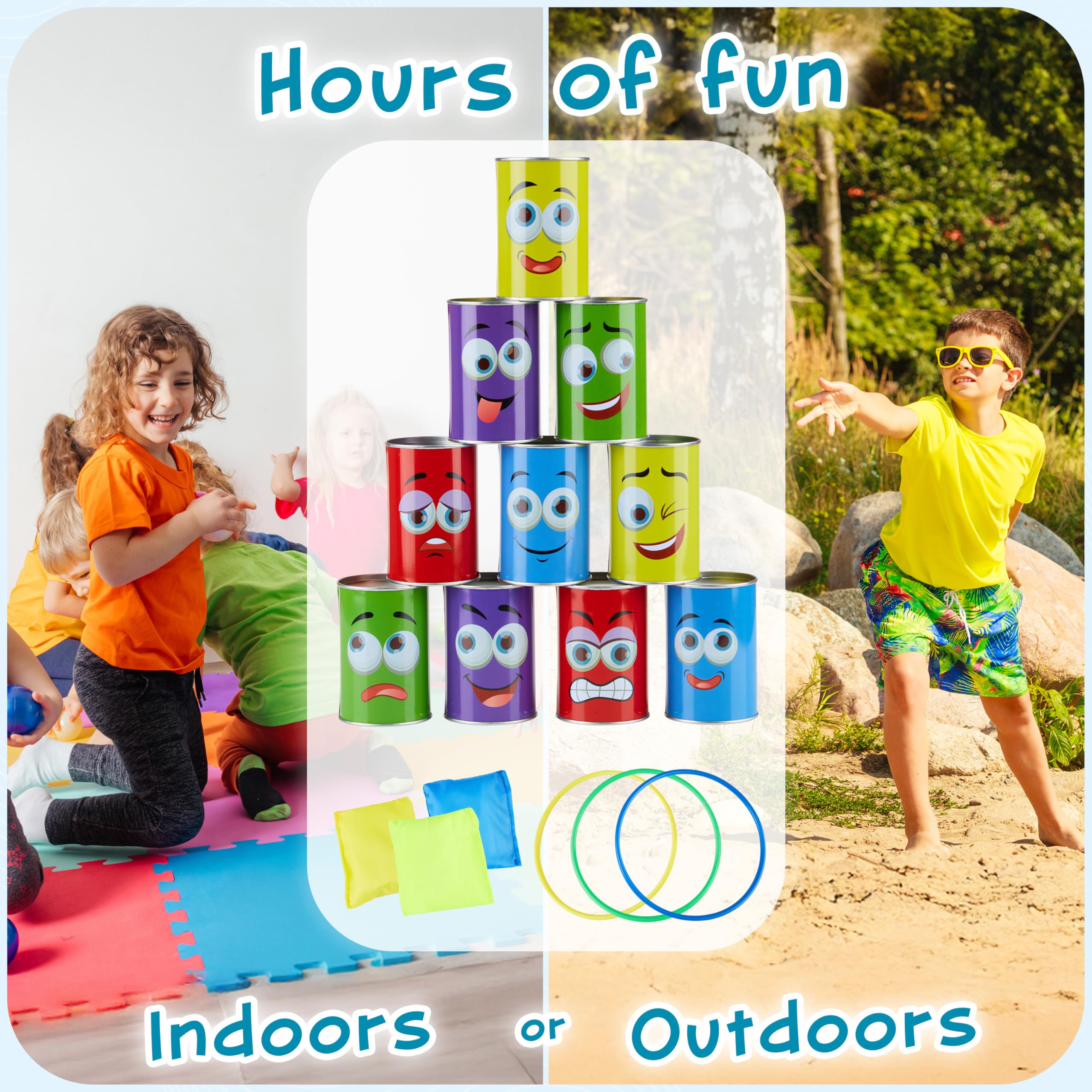 KreativeKraft Kids Games Outdoor Play Equipment for Kids Adults Family Garden Toys Sports Day Kit Egg and Spoon Race Ring Toss Sack Race Bean Bag Snakes and Ladders (Tin Can Alley) - Image 3