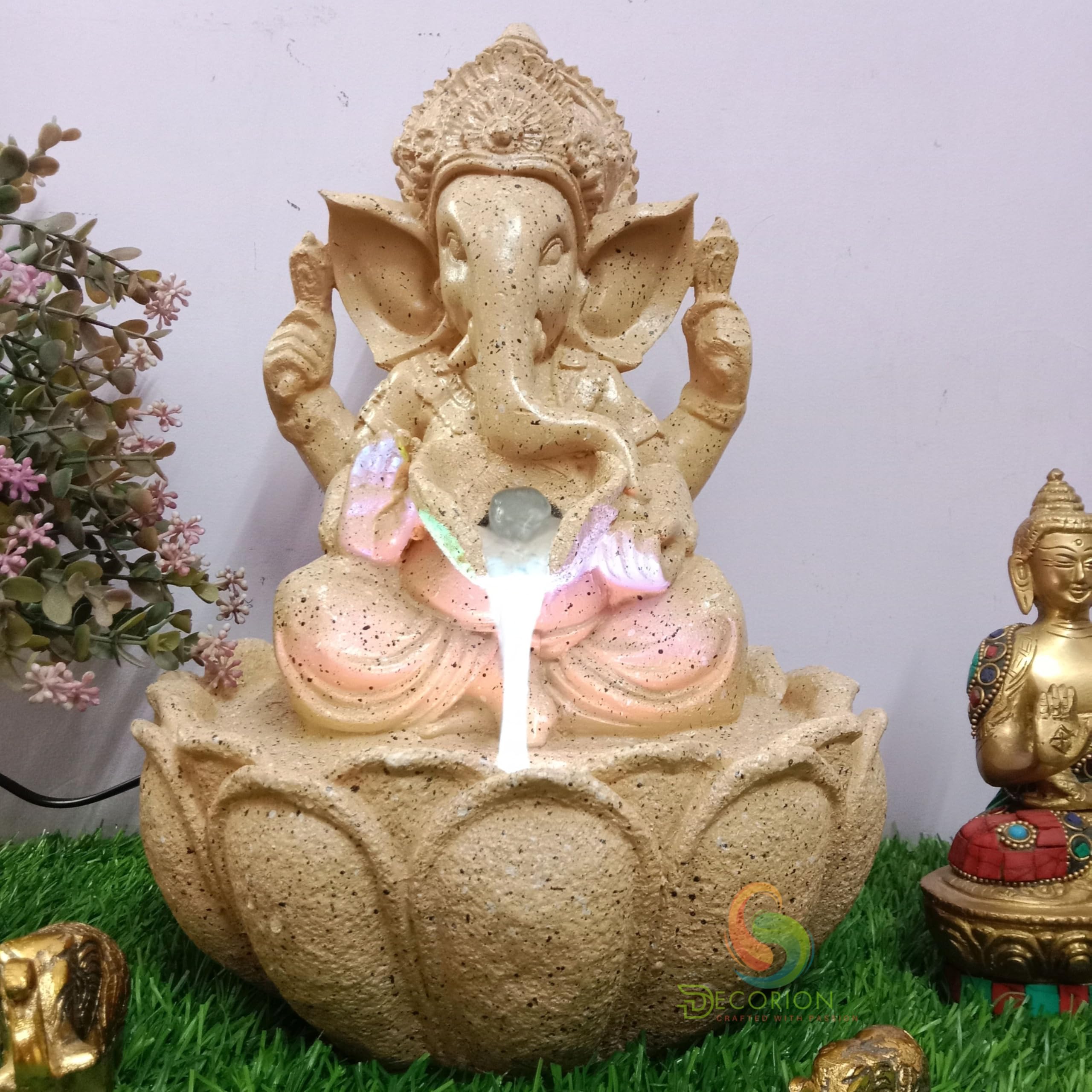 Kamal Ganesha/Lotus Ganesha Decorative Table Top Water Fountain for Home Décor/Office/Indoor & Outdoor/Garden/Puja Room/Vaast with Multicolor LED Light and Adjustable Water Pump-image-41