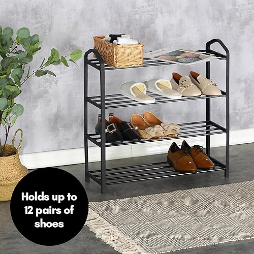 Miniatura 3 de Americanflat Organizador de zapatos  Estante de almacenamiento de 4 niveles con marco reforzado y tubos de metal  Zapatero negro para armario,