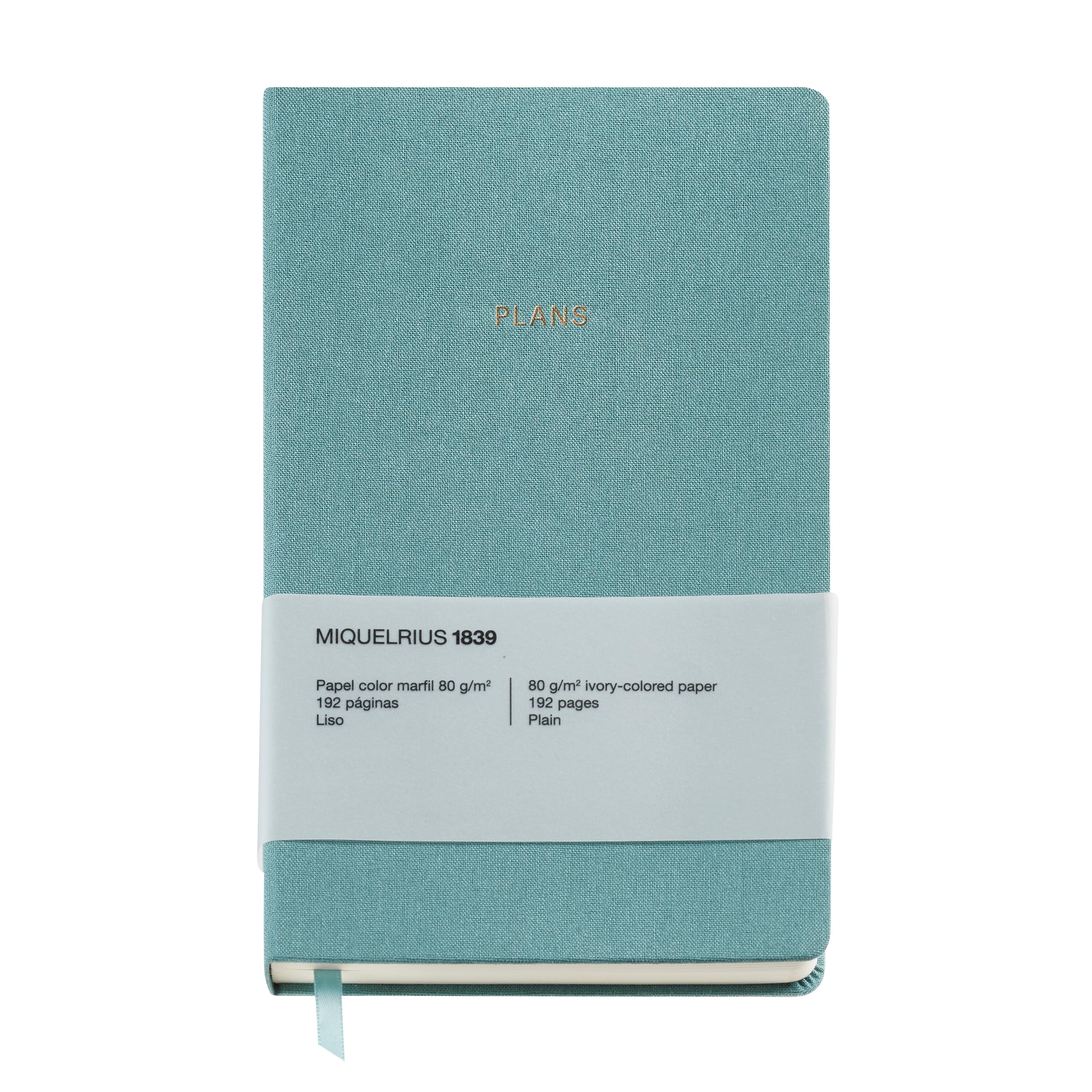 Miquelrius - Hardback Notebook, Size 134 x 215 mm, 96 Sheets of 80 g/m², Textured Glued Cover, Ivory Dotted Interior, Ribbon Marker, Autumn Leaves Collection, Turquoise